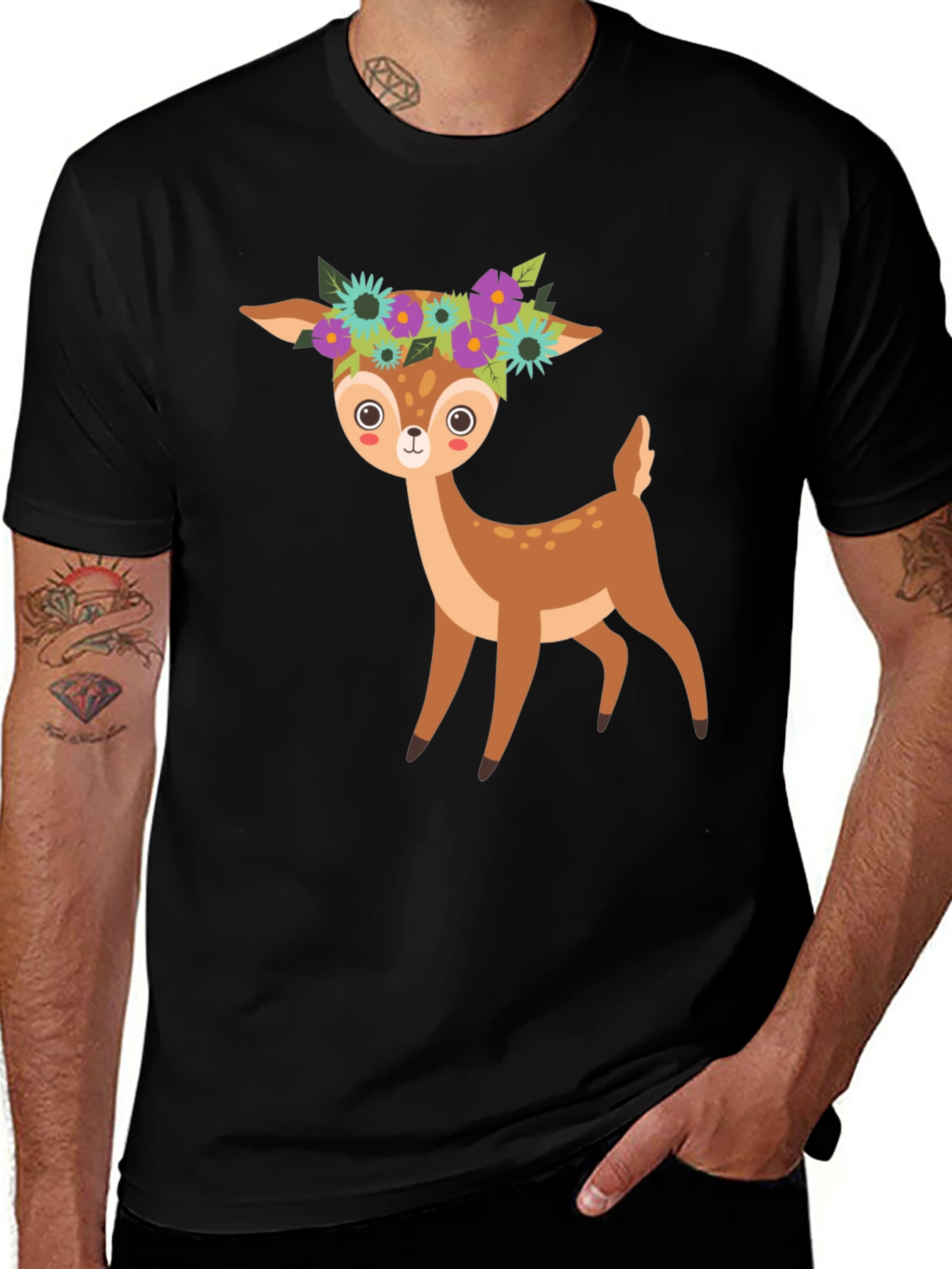 Variant 24 of Floral Deer Graphic Tee - Cute Casual Style