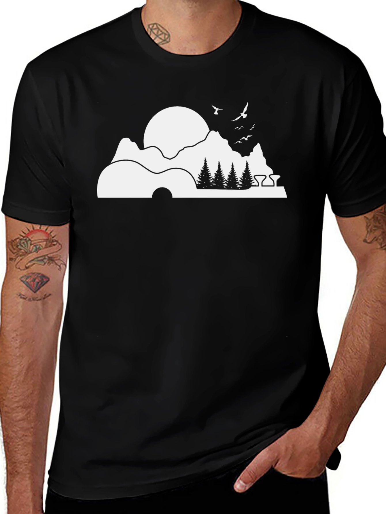 Variant 13 of Nature Scene Graphic Tee - Black Cotton Blend
