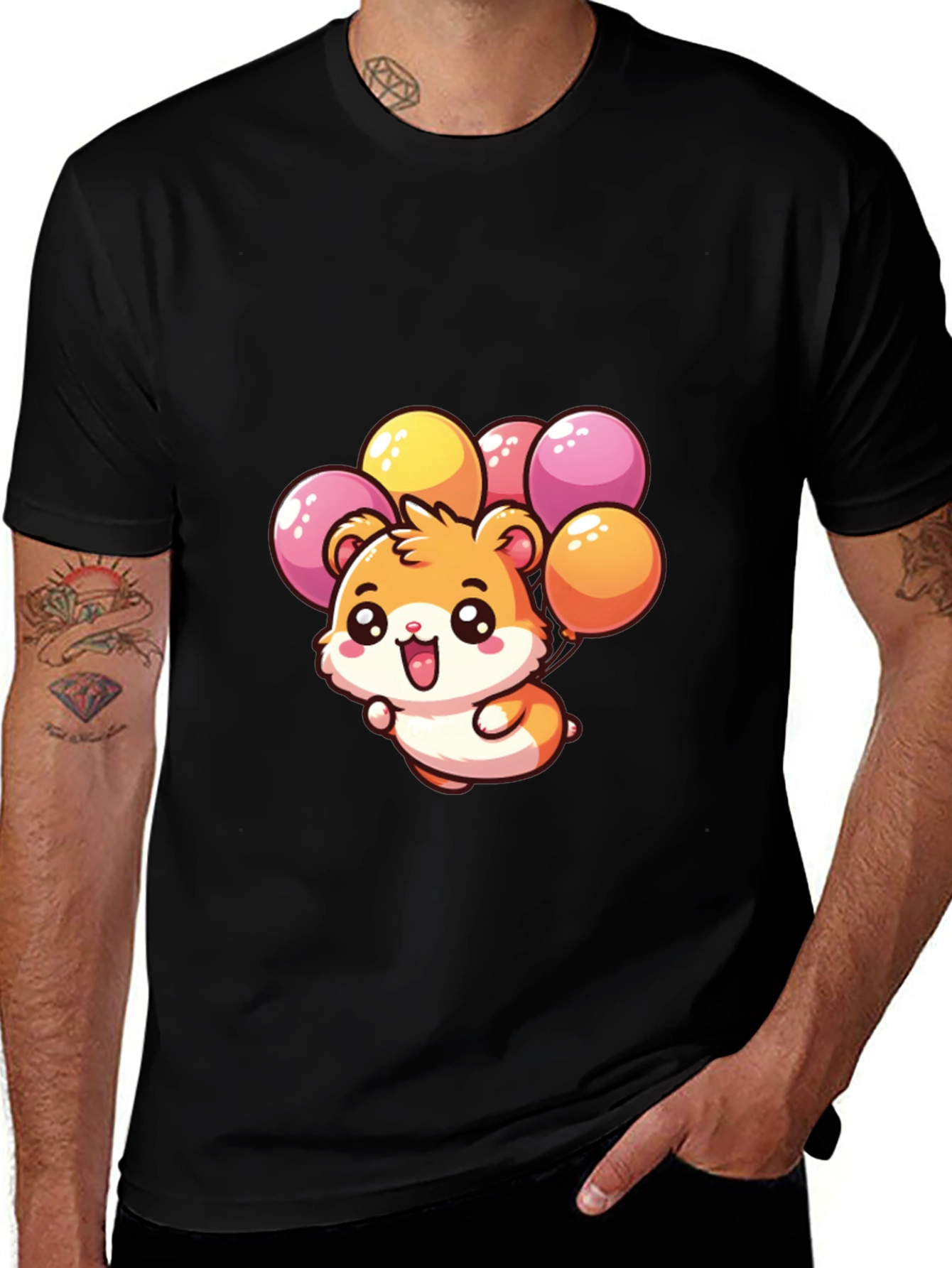 Variant 19 of Cute Hamster with Balloons Black T-Shirt