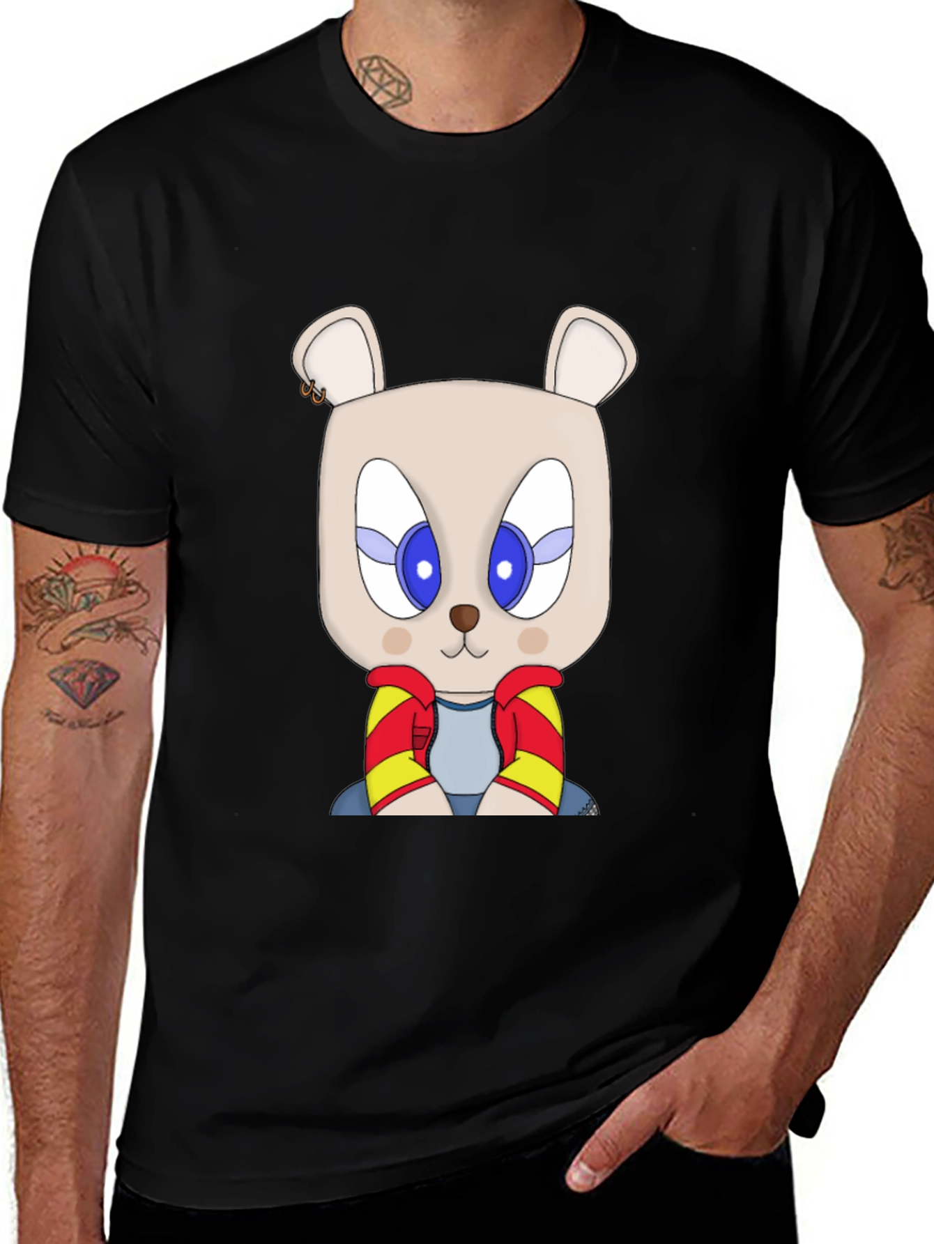 Variant 22 of Cartoon Character Print Black T-Shirt