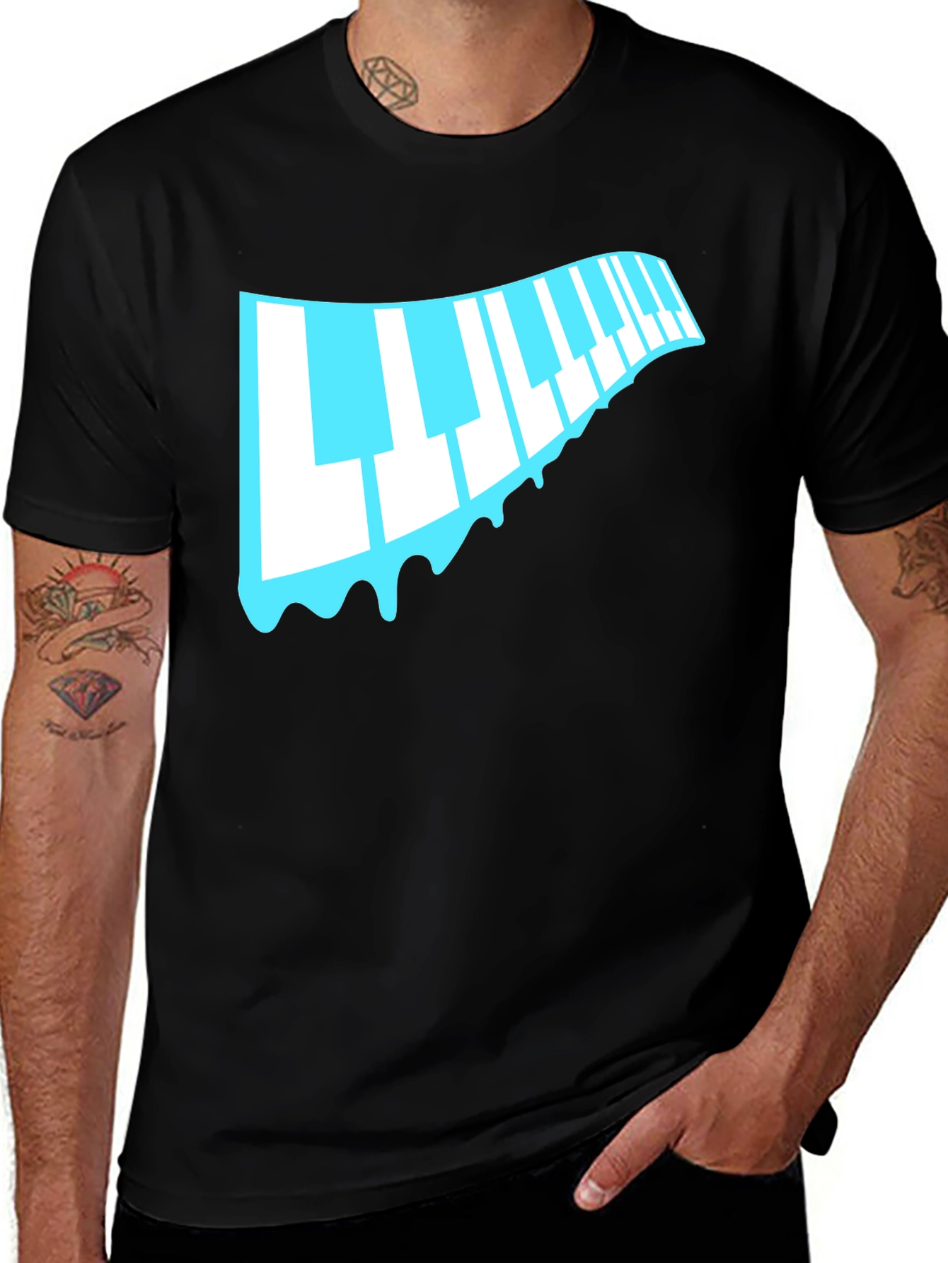 Variant 28 of Cool Piano Keys Drip Graphic Black T-Shirt