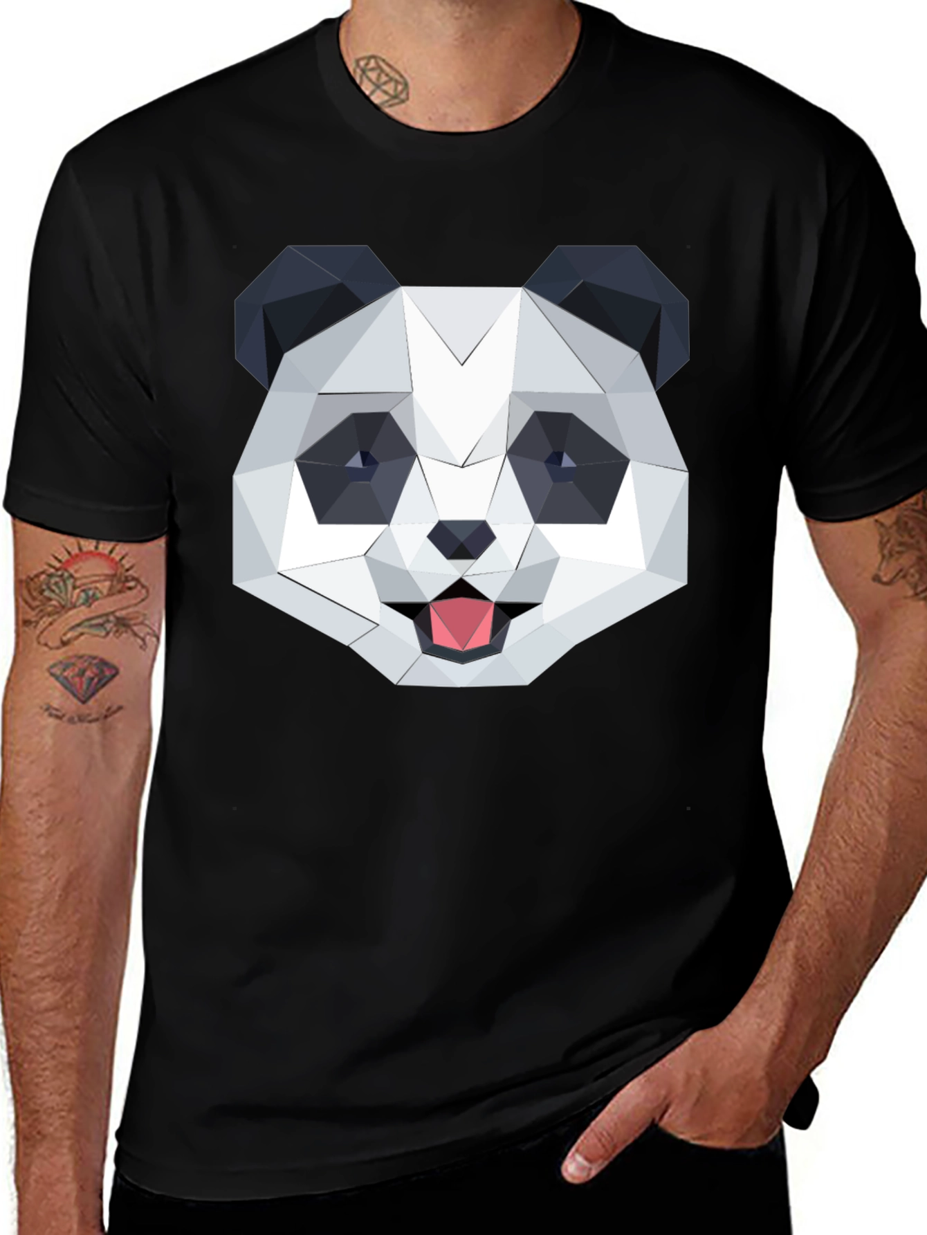 Variant 29 of Geometric Panda Graphic Black T-Shirt