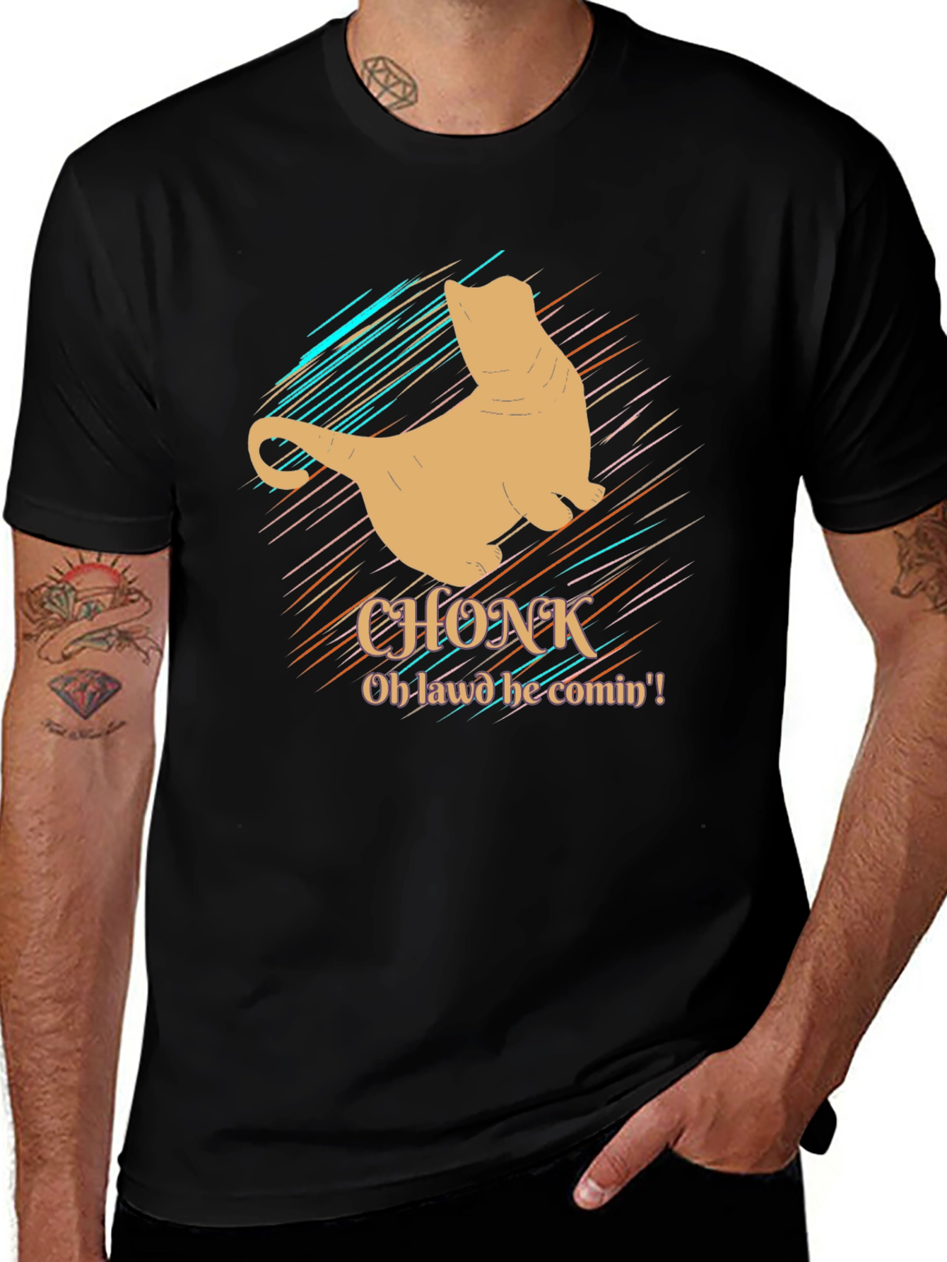 Variant 9 of Chonk Cat T-Shirt - Oh Lawd He Comin'! Funny Graphic Tee