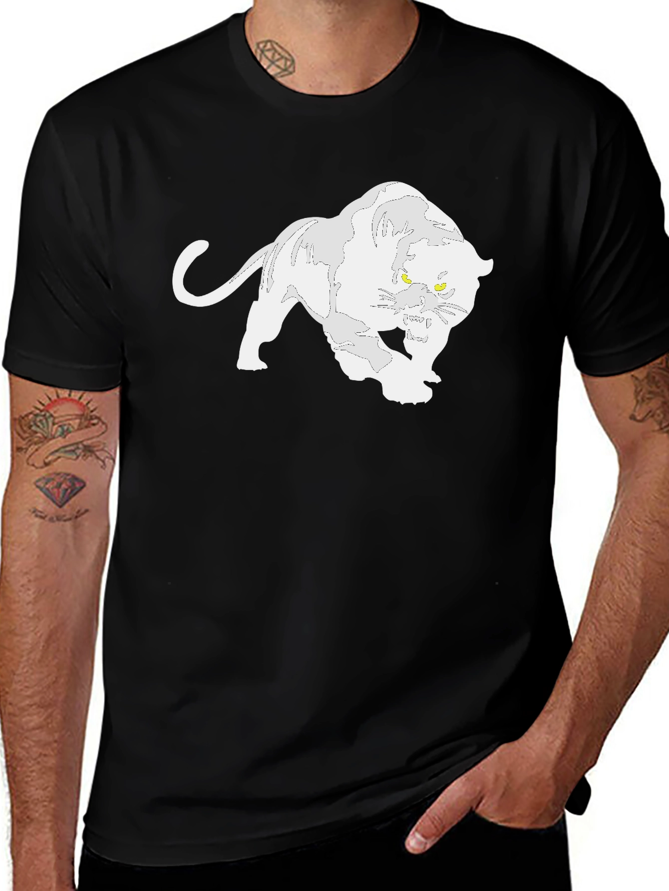 Variant 26 of Black T-Shirt with White Panther Graphic