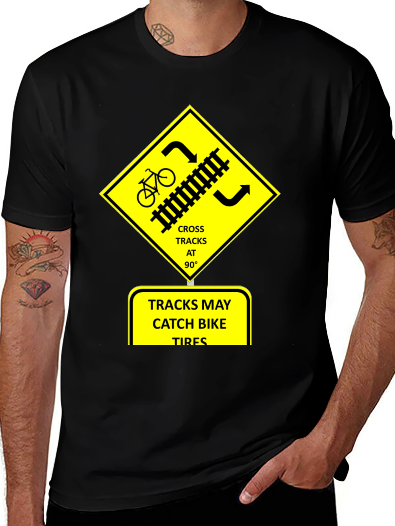 Variant 11 of Bike Tracks T-Shirt - Funny Bicycle Safety Warning Tee