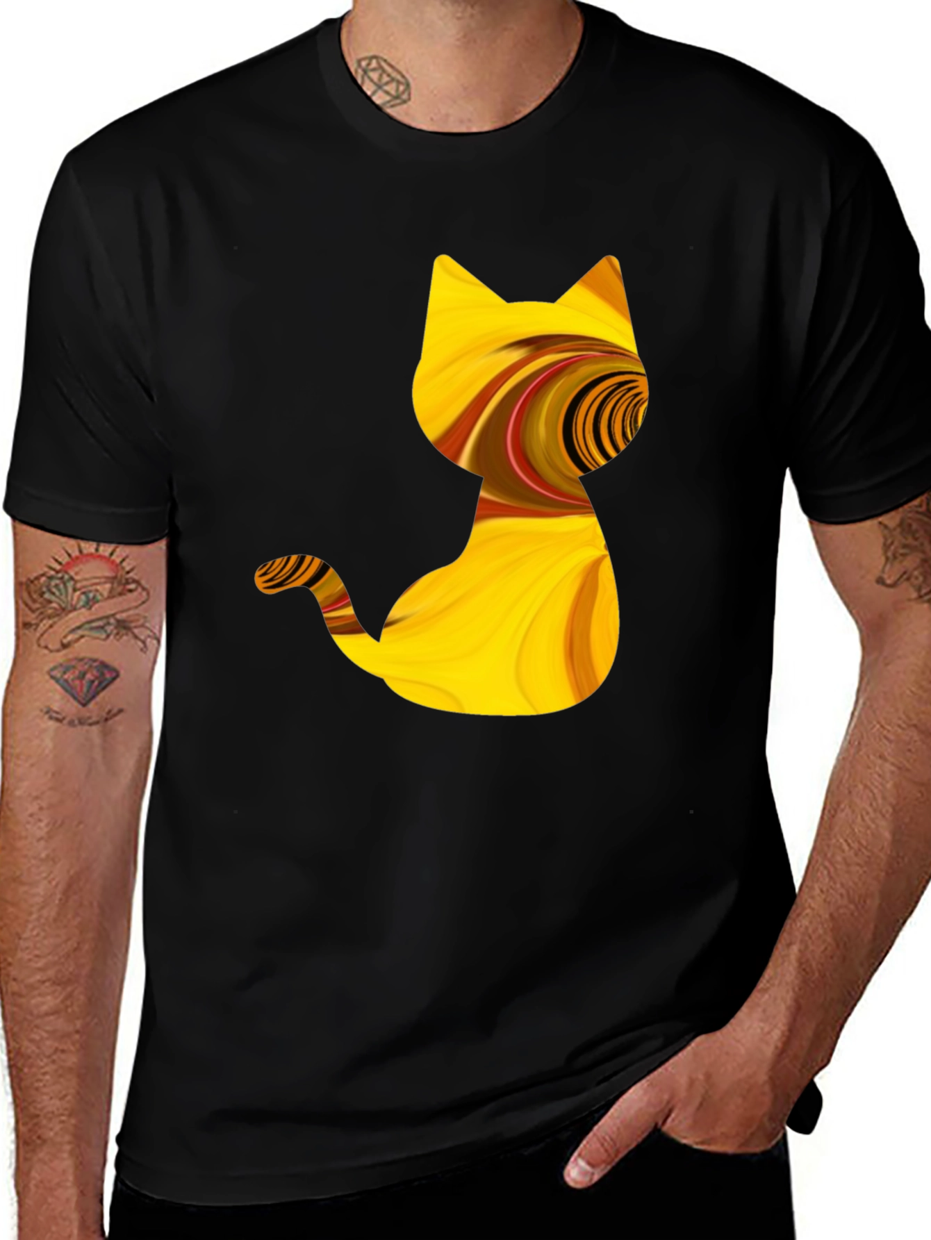 Variant 7 of Abstract Cat Graphic Tee - Stylish Black T-Shirt
