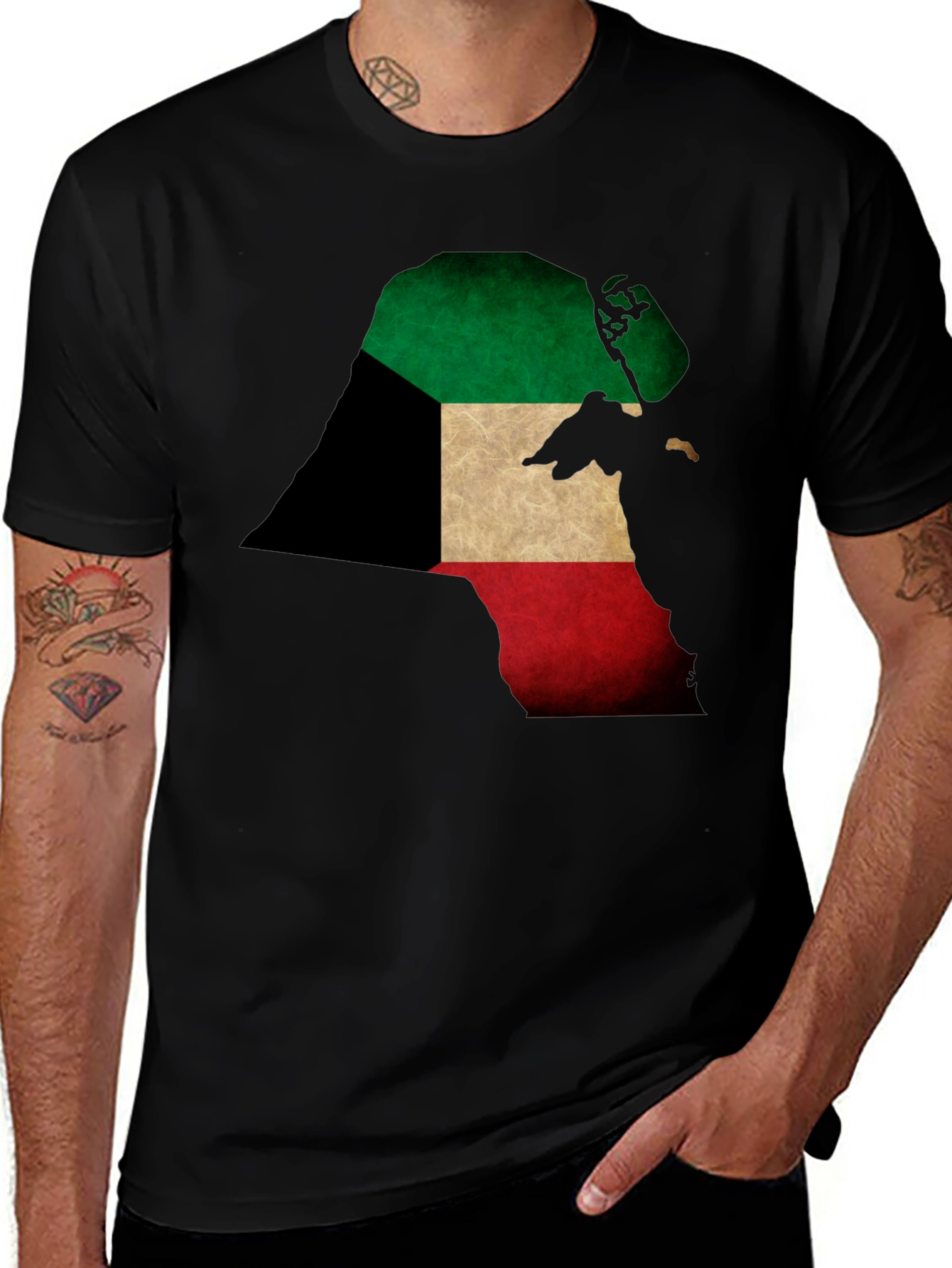Variant 4 of Kuwait Flag Map Black T-Shirt