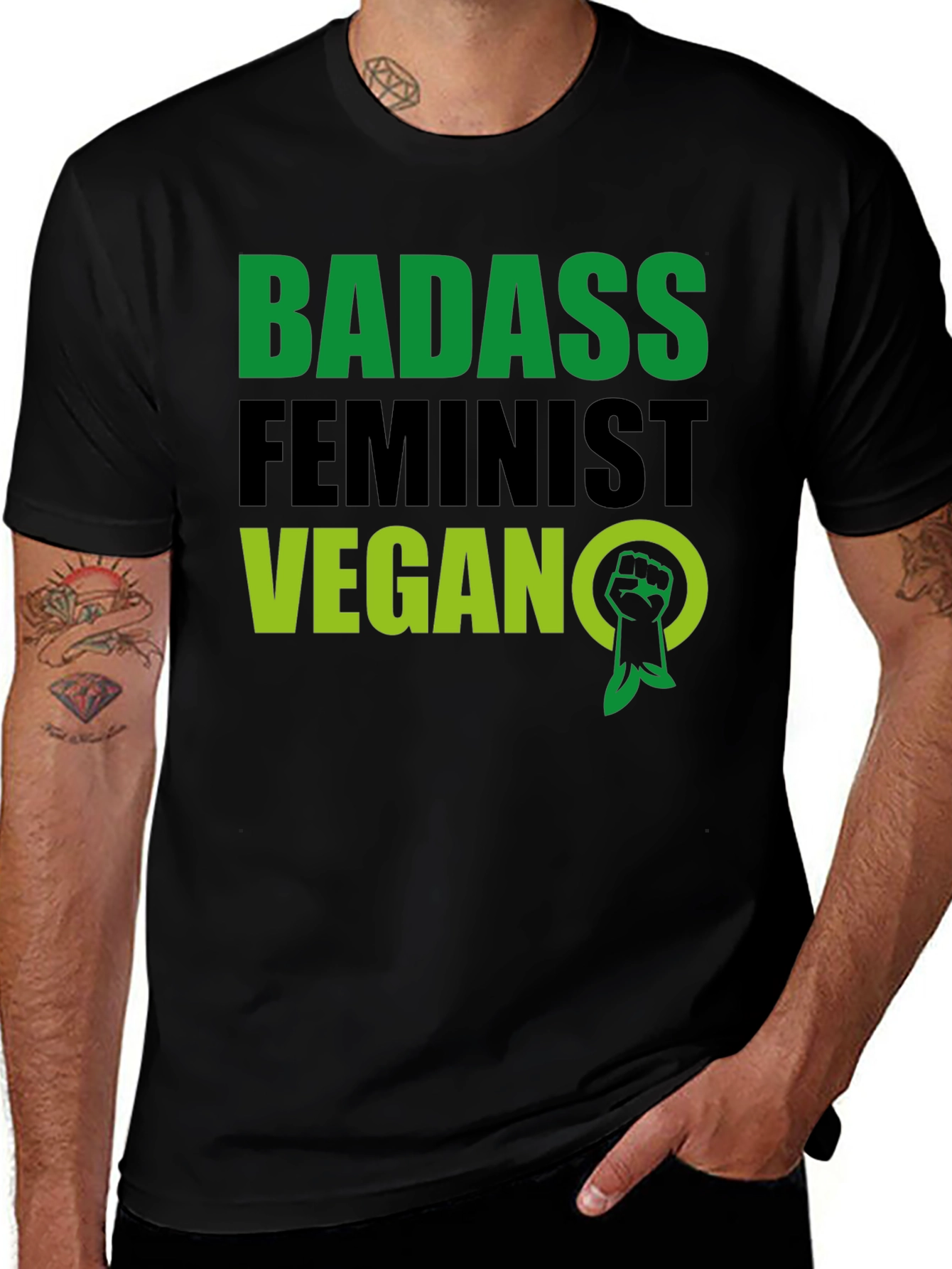 Variant 7 of Badass Feminist Vegan Graphic Tee