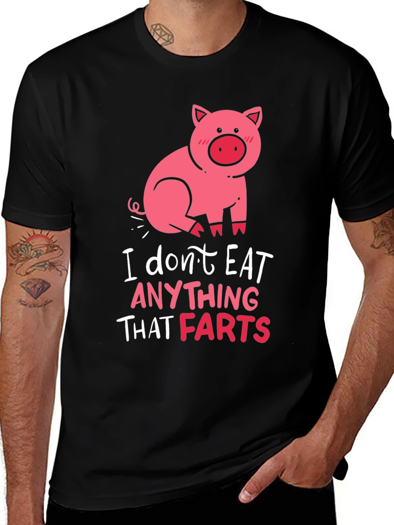 Variant 14 of Funny Pig Graphic T-Shirt - I Don't Eat Anything That Farts