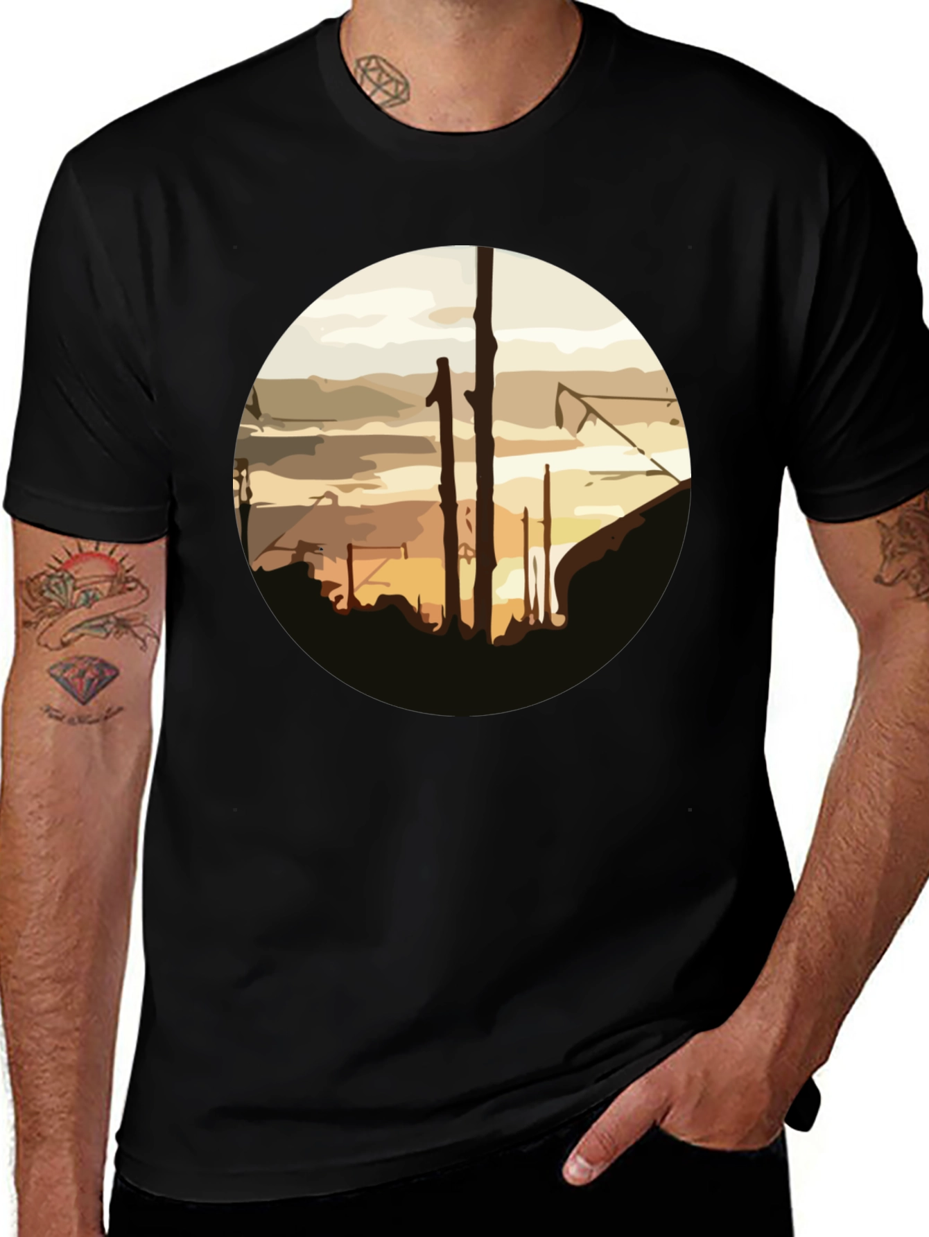 Variant 17 of Abstract Sunset Graphic Tee - Casual Black T-Shirt