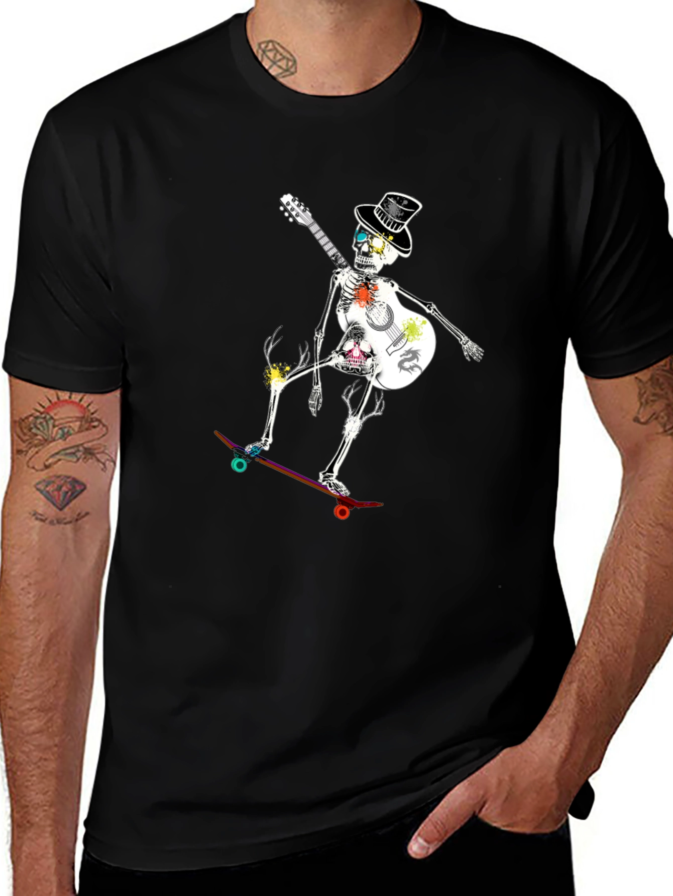 Variant 17 of Skateboard Skeleton Guitarist Graphic Tee