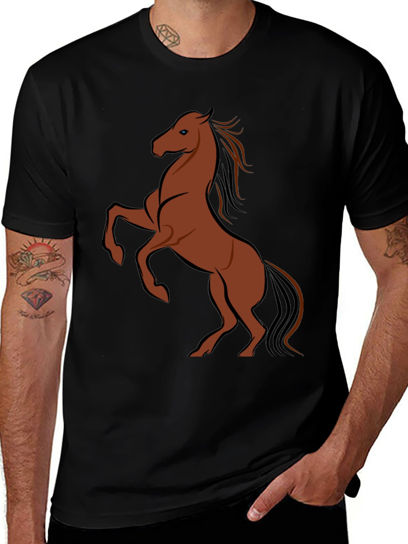 Variant 18 of Horse Graphic T-Shirt - Black Crew Neck Tee