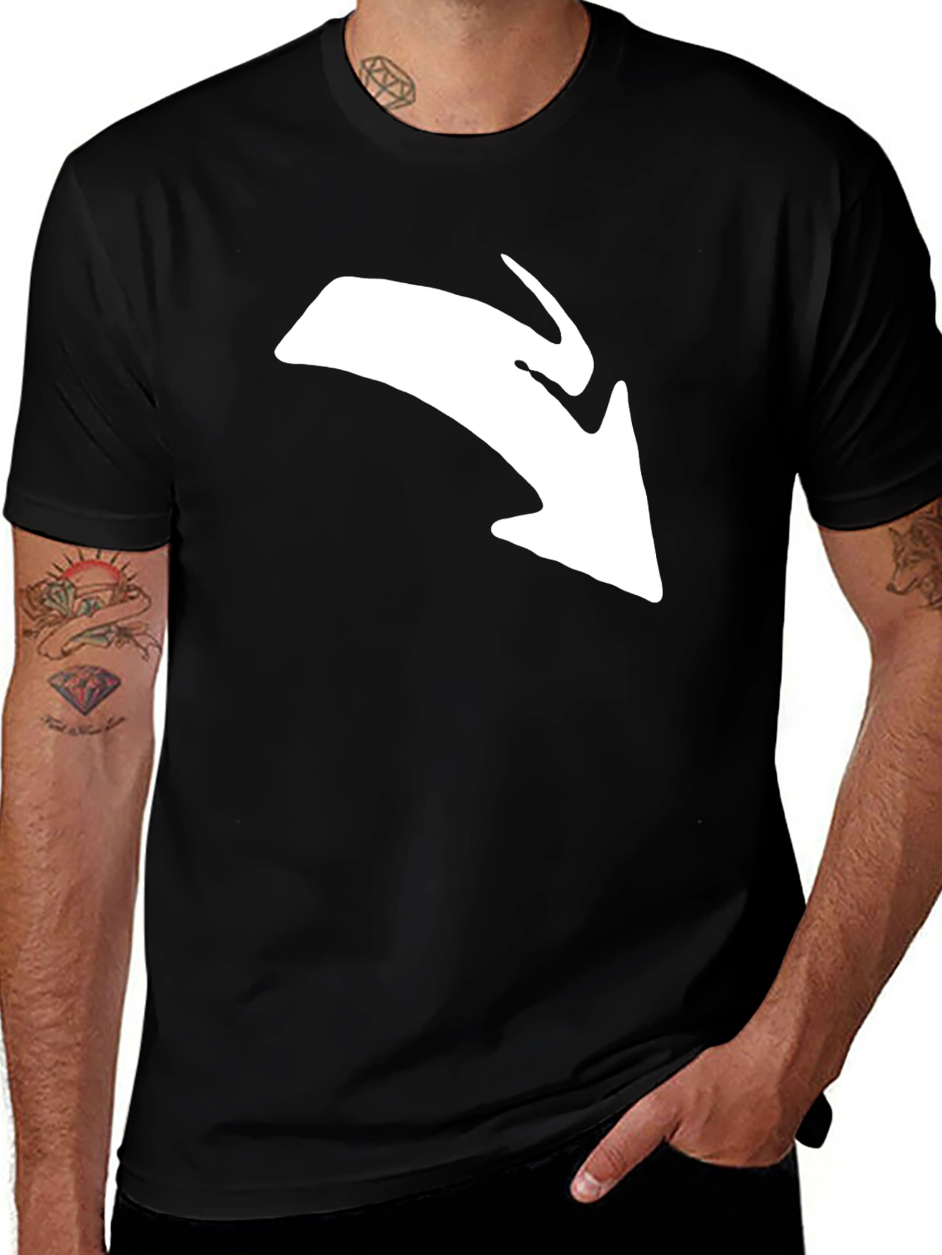 Variant 9 of Black T-Shirt with White Arrow Design