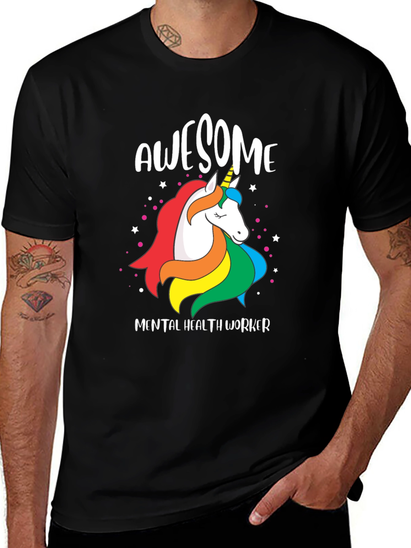 Black Awesome Mental Health Worker Unicorn T-Shirt main image