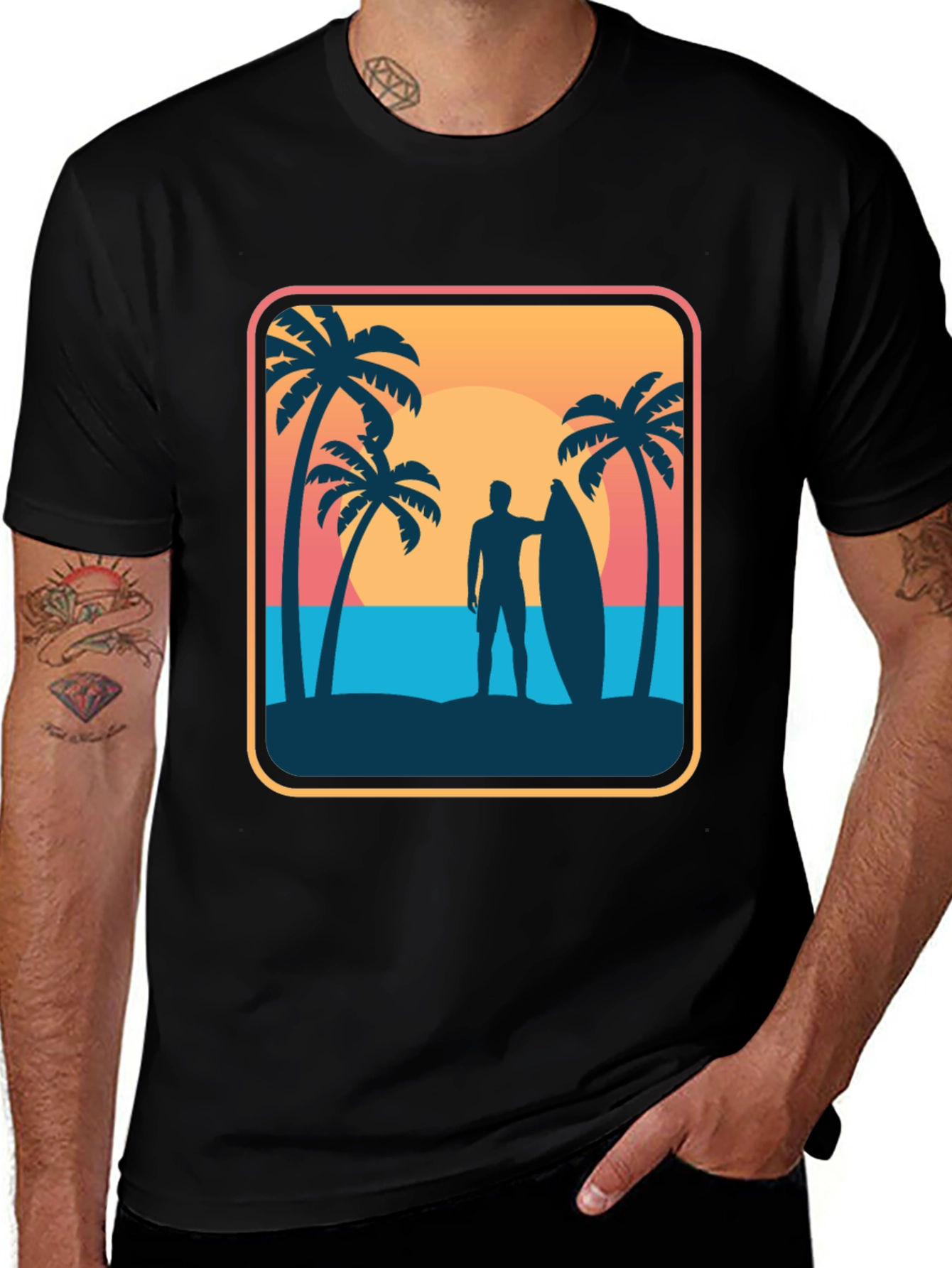 Variant 25 of Sunset Surfer Graphic Tee - Beach Vibes