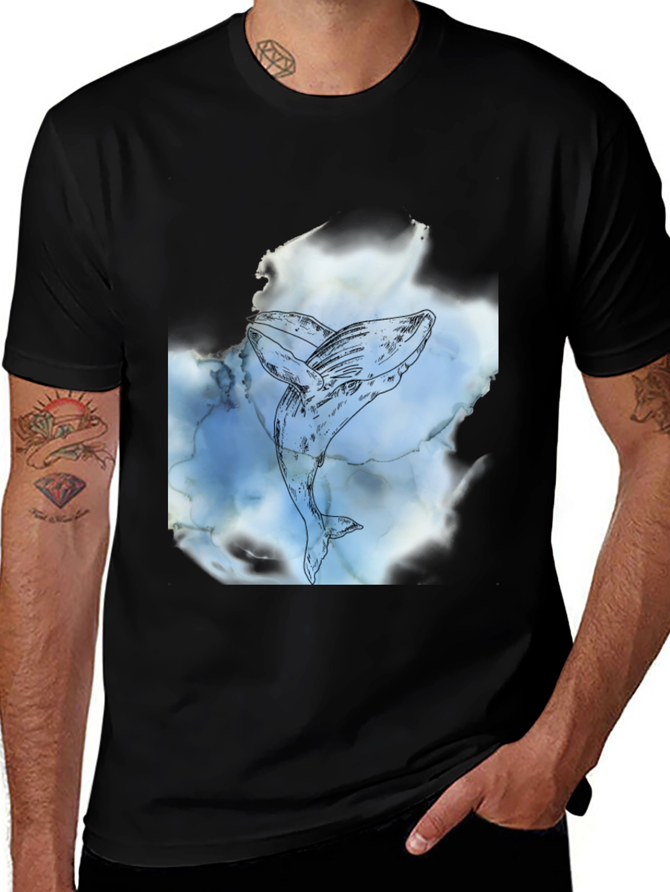 Variant 3 of Whale Graphic Tee - Black Cotton Blend Shirt