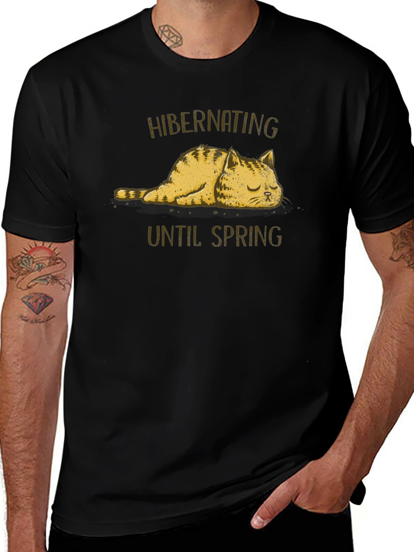Variant 27 of Hibernating Cat Graphic T-Shirt - Funny Spring Tee