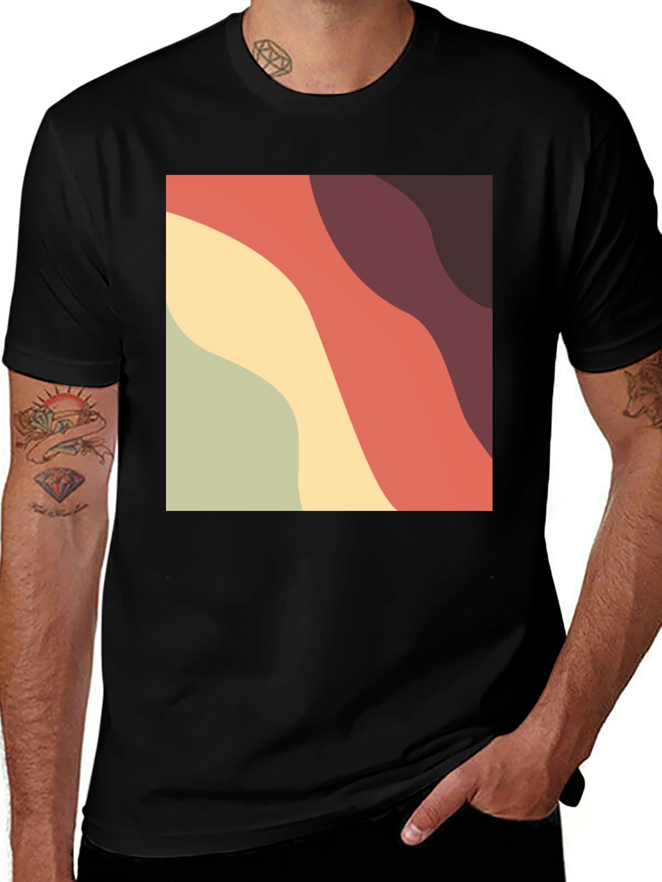 Variant 7 of Retro Wavy Color Block T-Shirt - Stylish Men's Tee