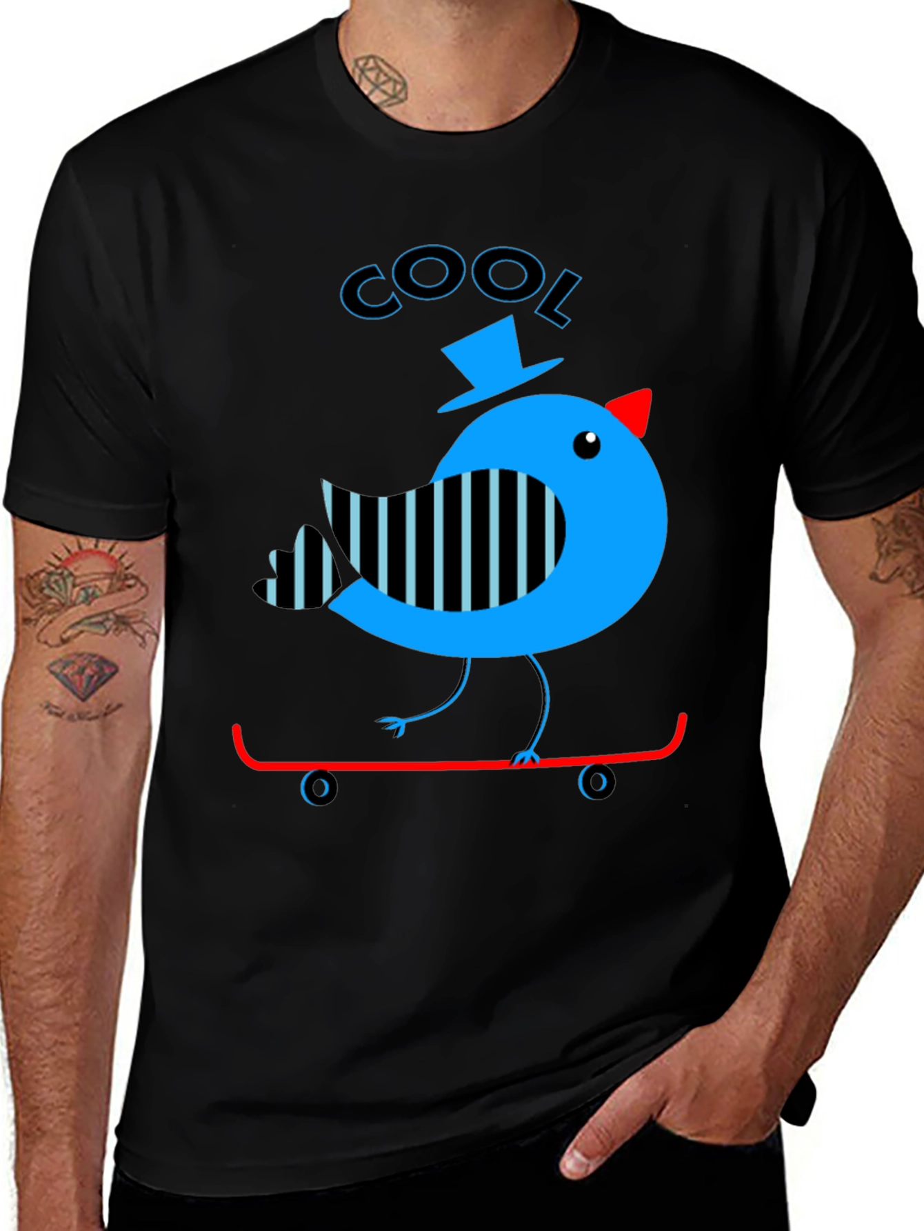 Variant 28 of Cool Bird on Skateboard Graphic Tee