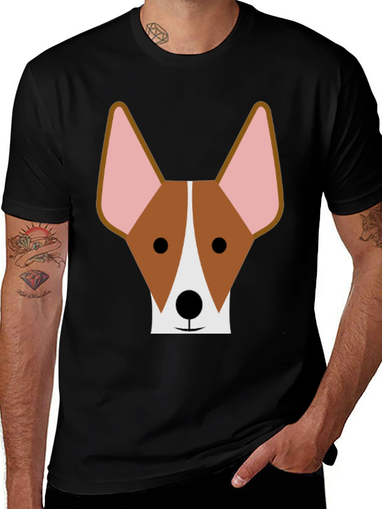Variant 28 of Dog Face Graphic Tee - Black Cotton T-Shirt