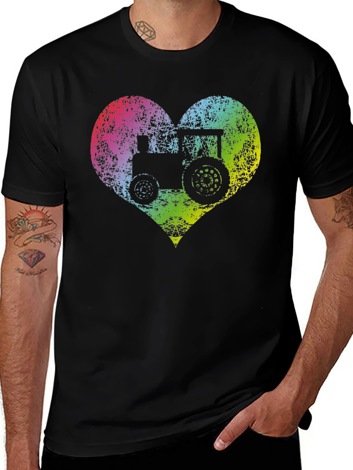 Variant 17 of Heart Tractor Graphic Tee - Black Cotton Shirt