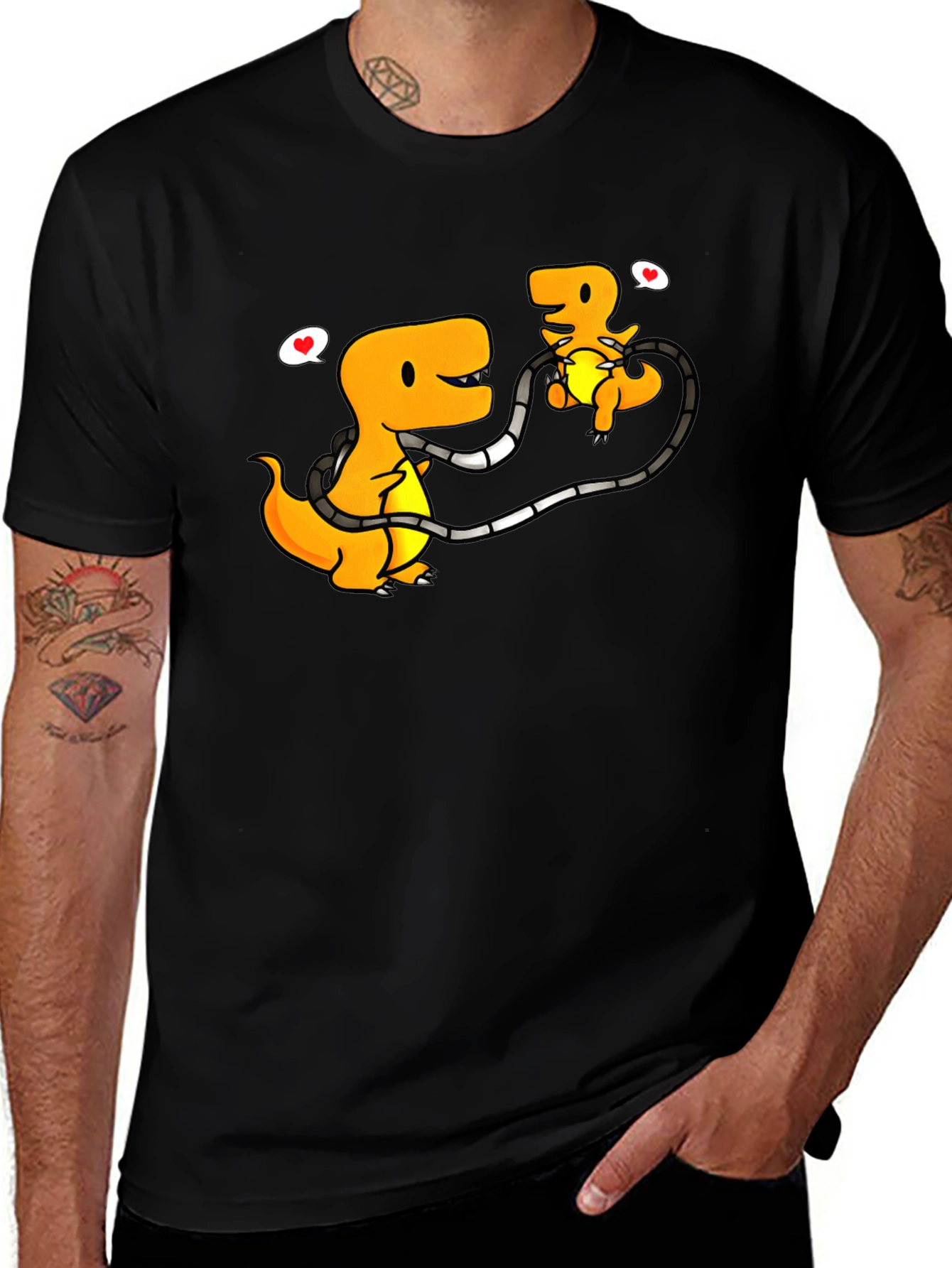 Dad & Baby Dino Black T-Shirt: Prehistoric Love!