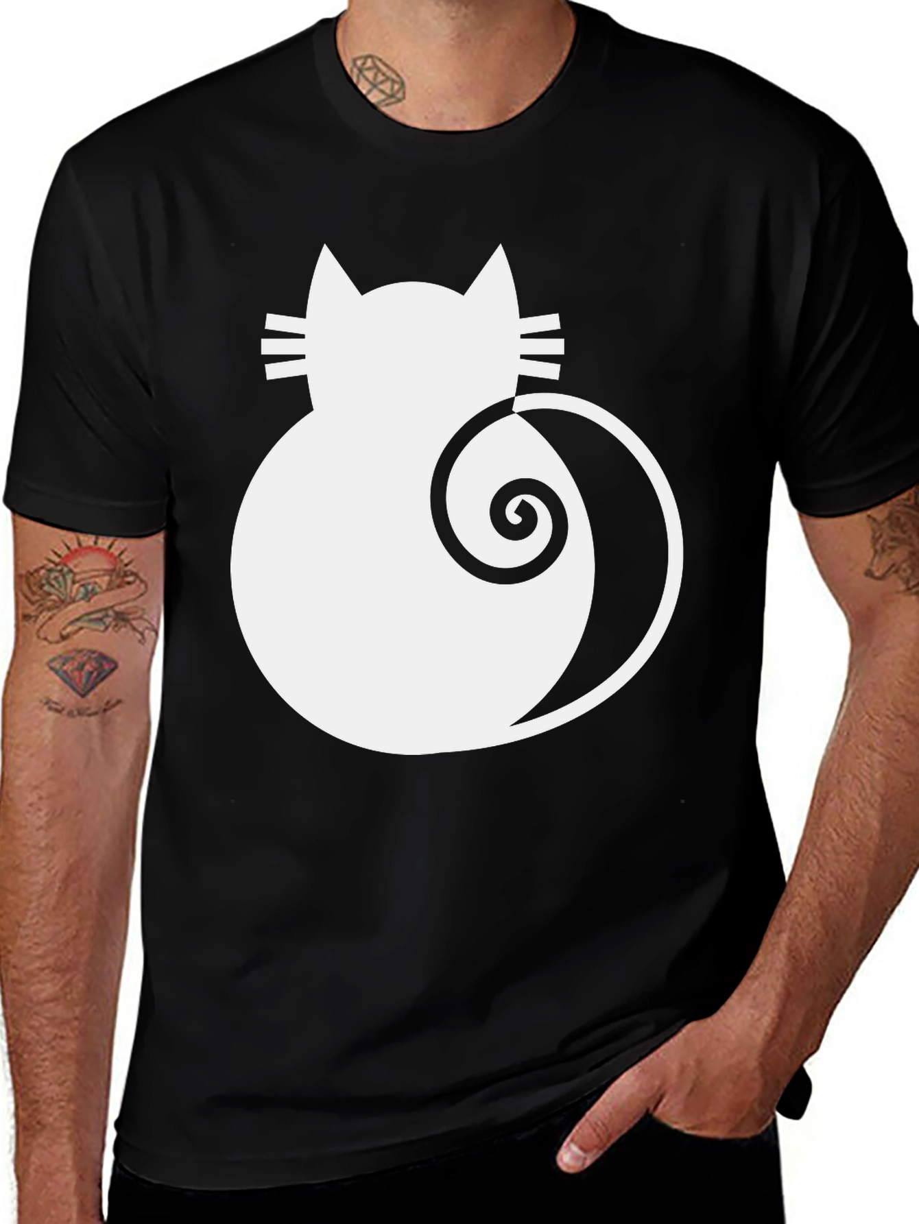 Variant 6 of Whimsical Cat Graphic T-Shirt - Black