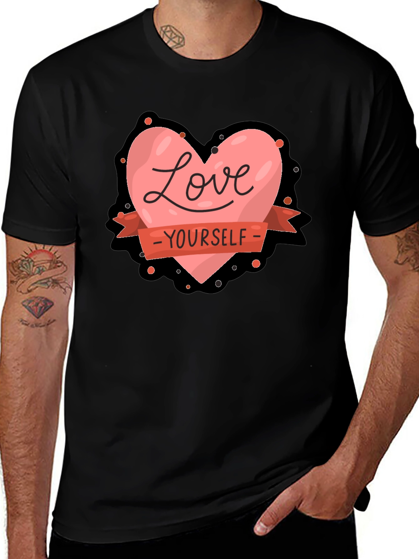 Variant 28 of Love Yourself Heart Graphic Tee - Black
