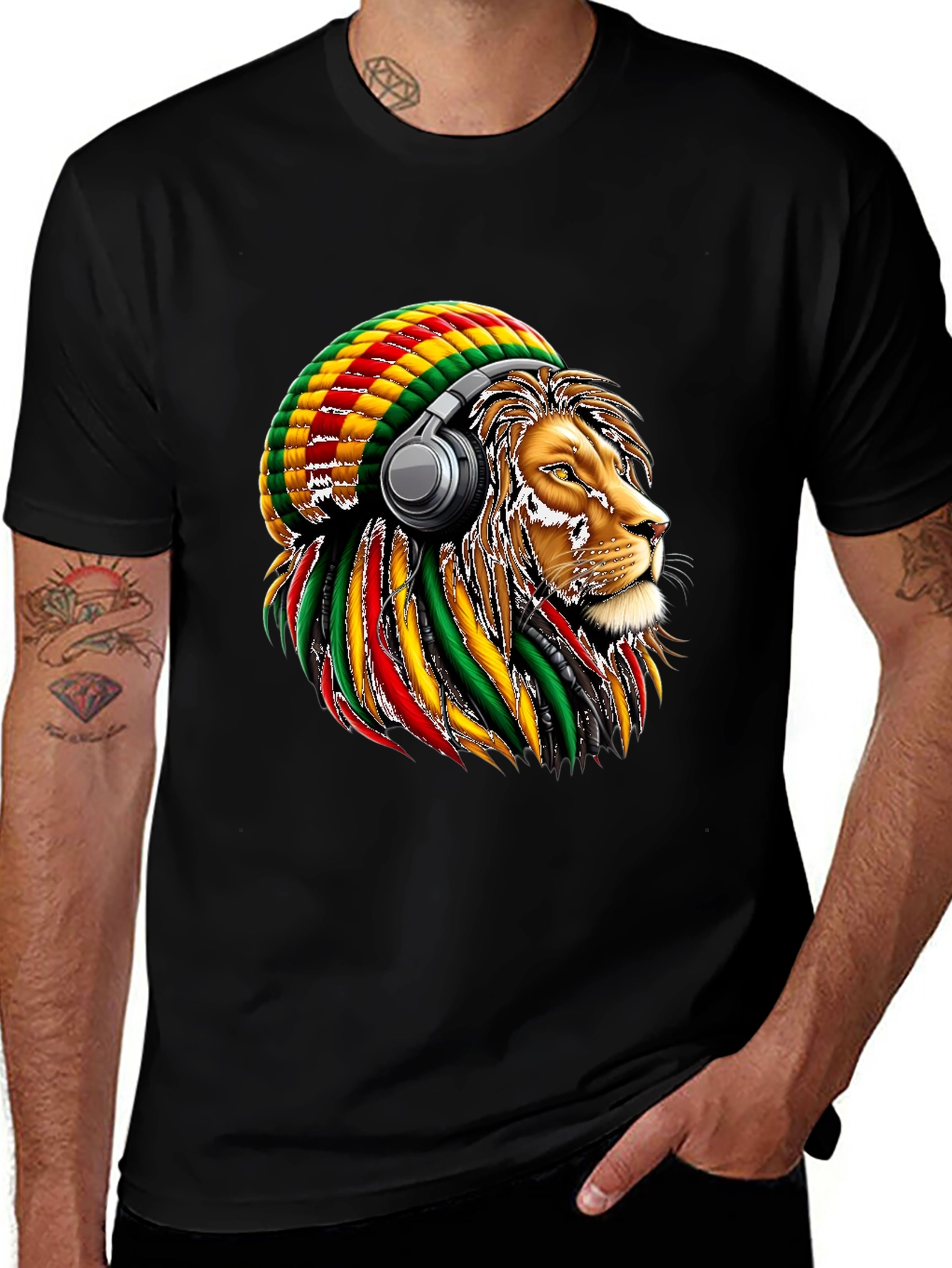 Variant 26 of Rasta Lion Headphone T-Shirt