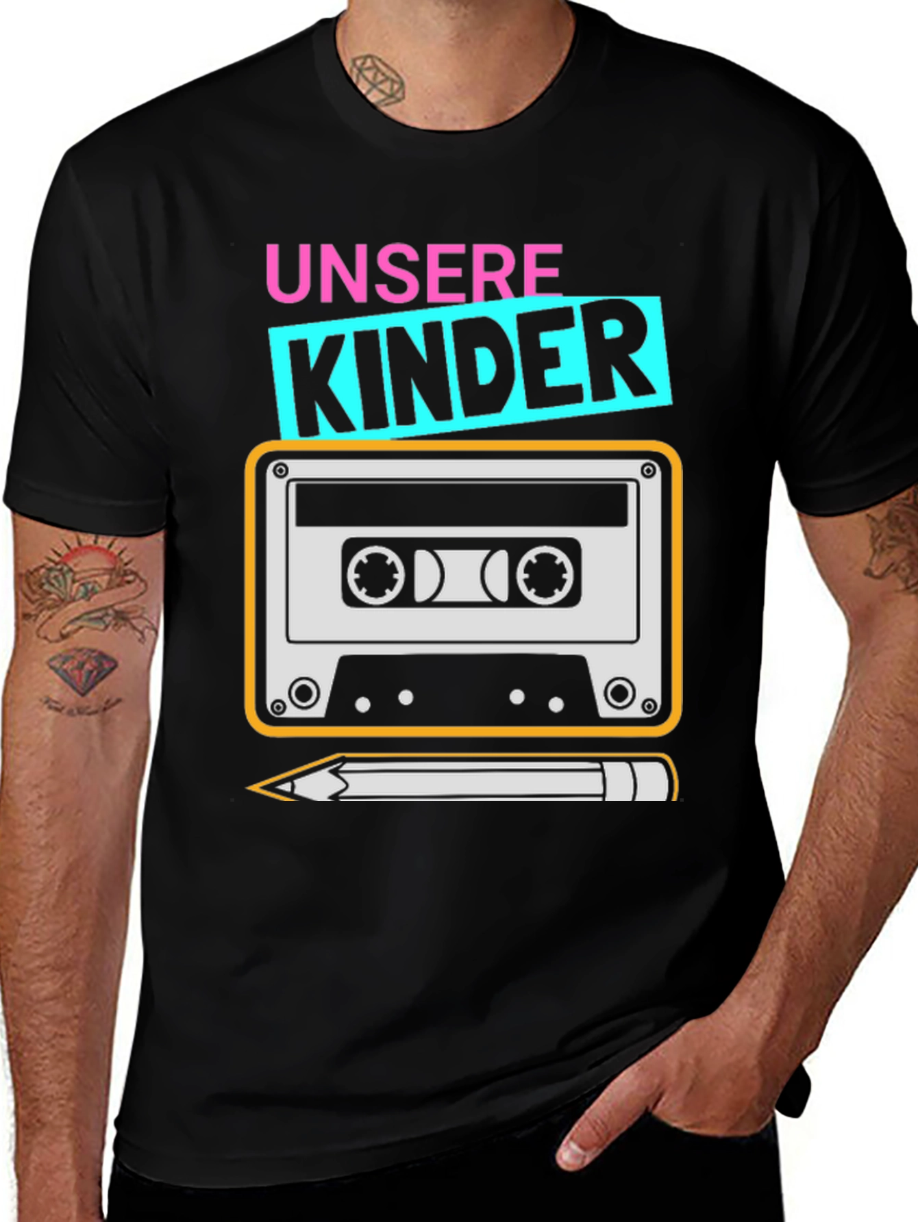 Variant 24 of Retro Kids T-Shirt - Cassette & Pencil Design