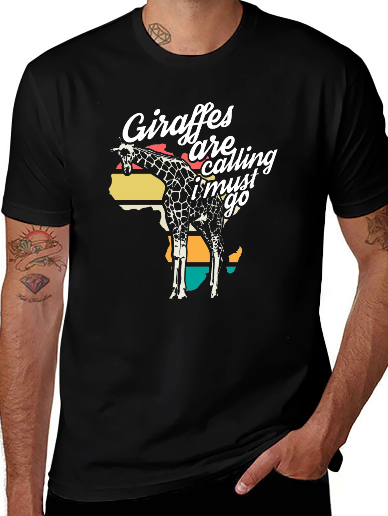 Variant 25 of Giraffes Are Calling, I Must Go! Black T-Shirt