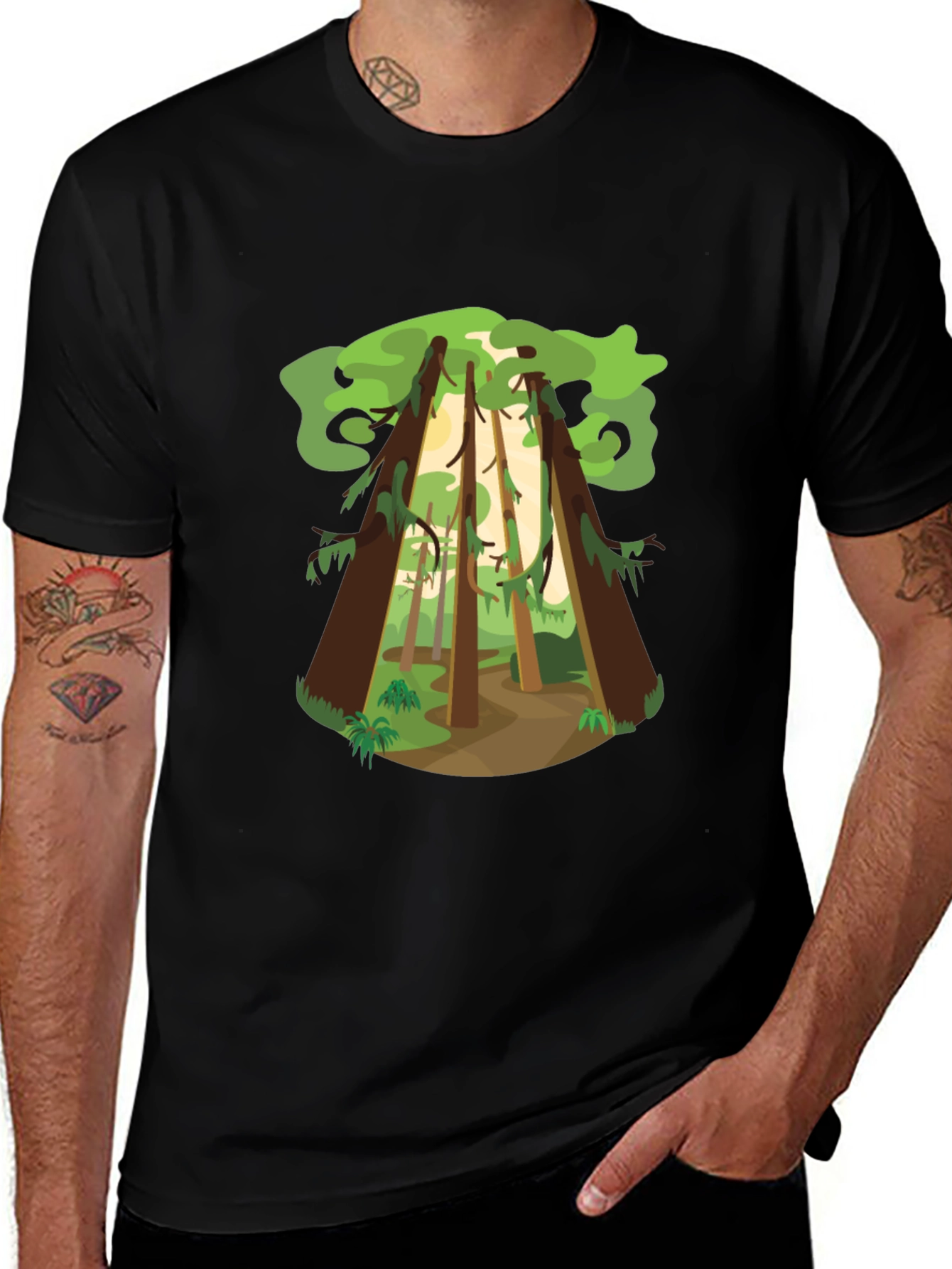 Variant 12 of Forest Print Black T-Shirt