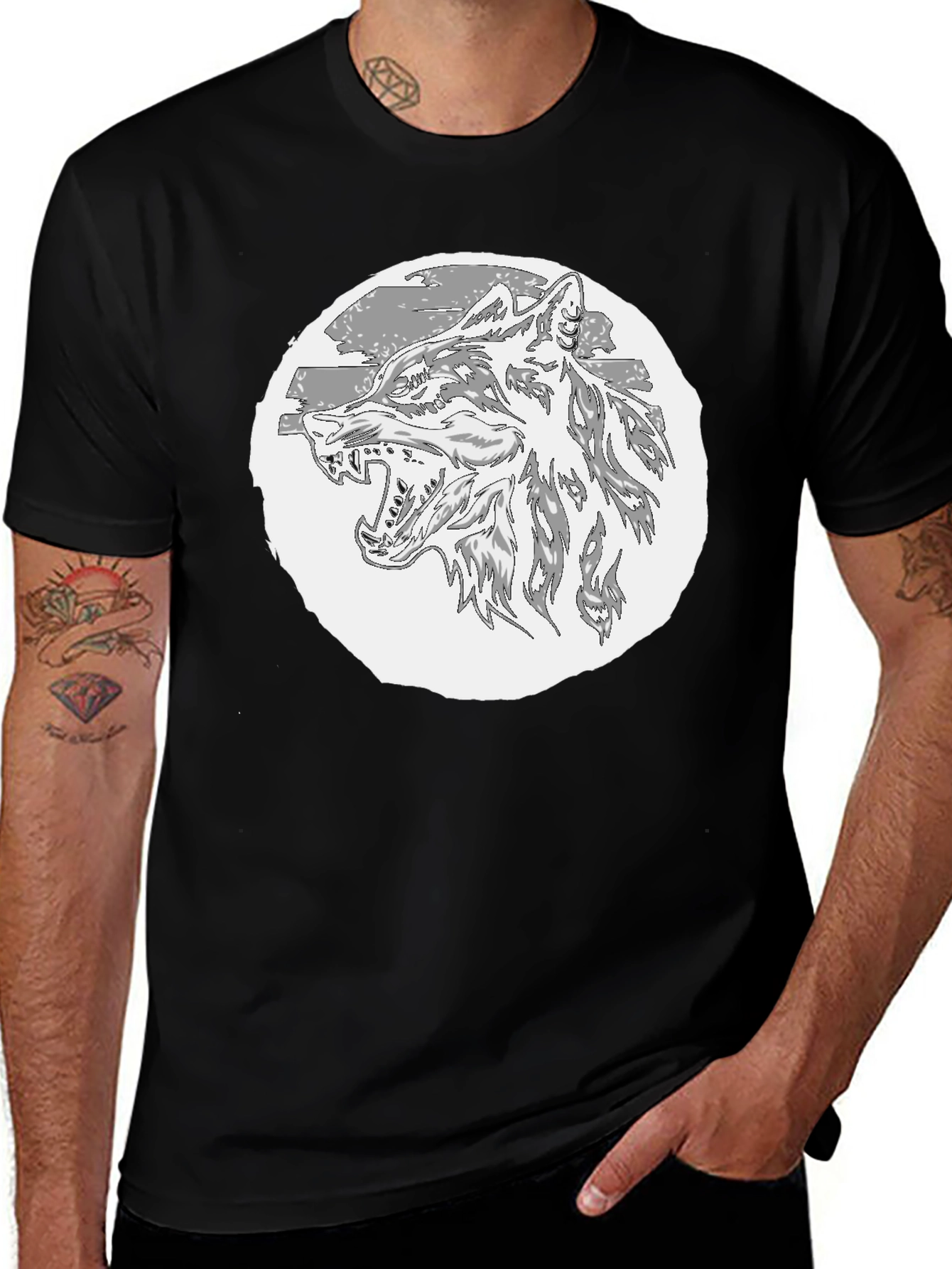 Variant 16 of Wolf Graphic T-Shirt - Black Crew Neck Tee
