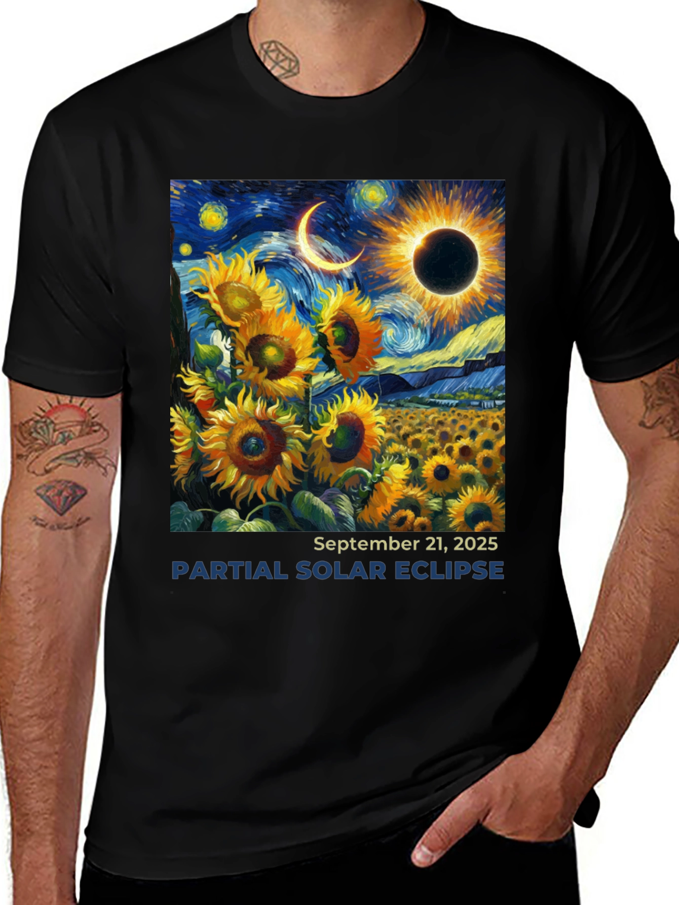 Starry Night Solar Eclipse Sunflower Tee
