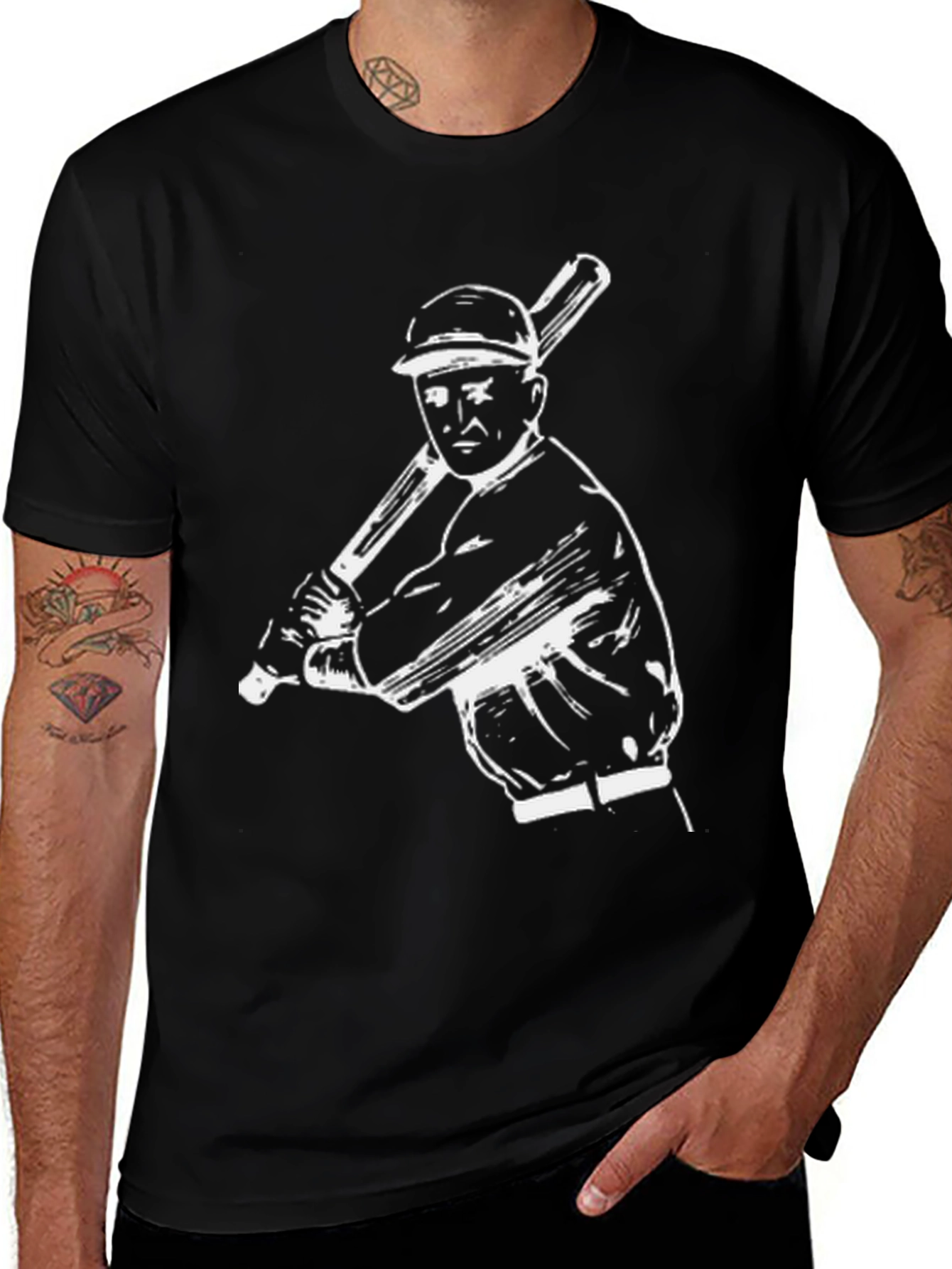 Variant 26 of Baseball Player Graphic Tee - Black Cotton