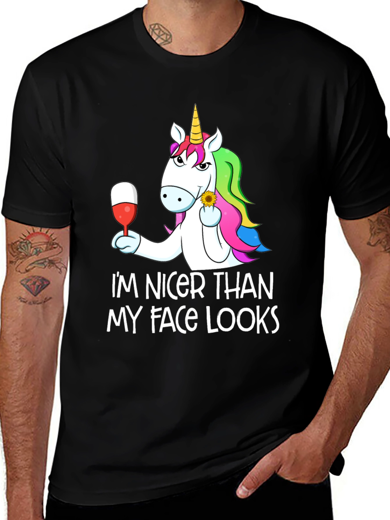 Variant 24 of Funny Unicorn Graphic T-Shirt - I'm Nicer Than My Face