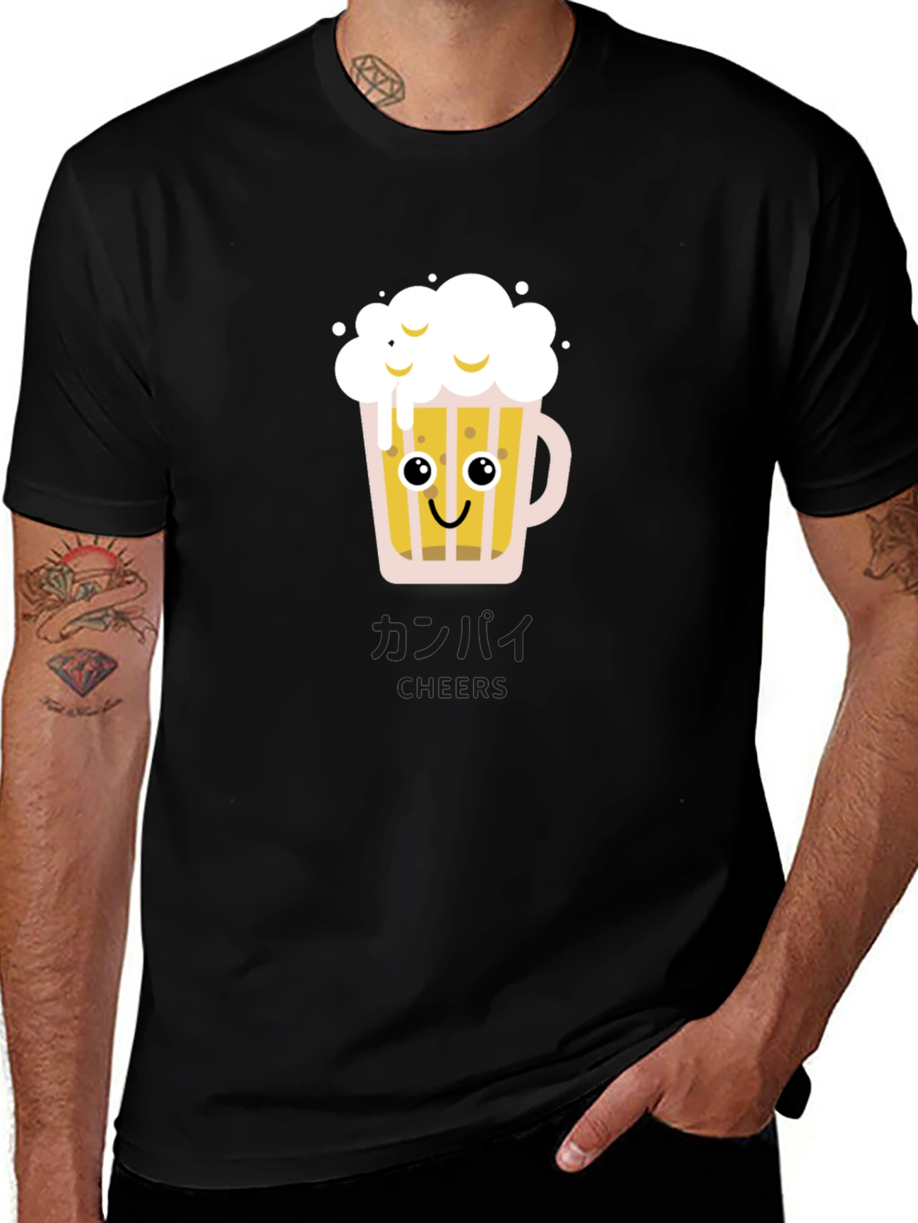 Variant 19 of Funny Beer Mug Graphic Tee - Black Cotton T-Shirt