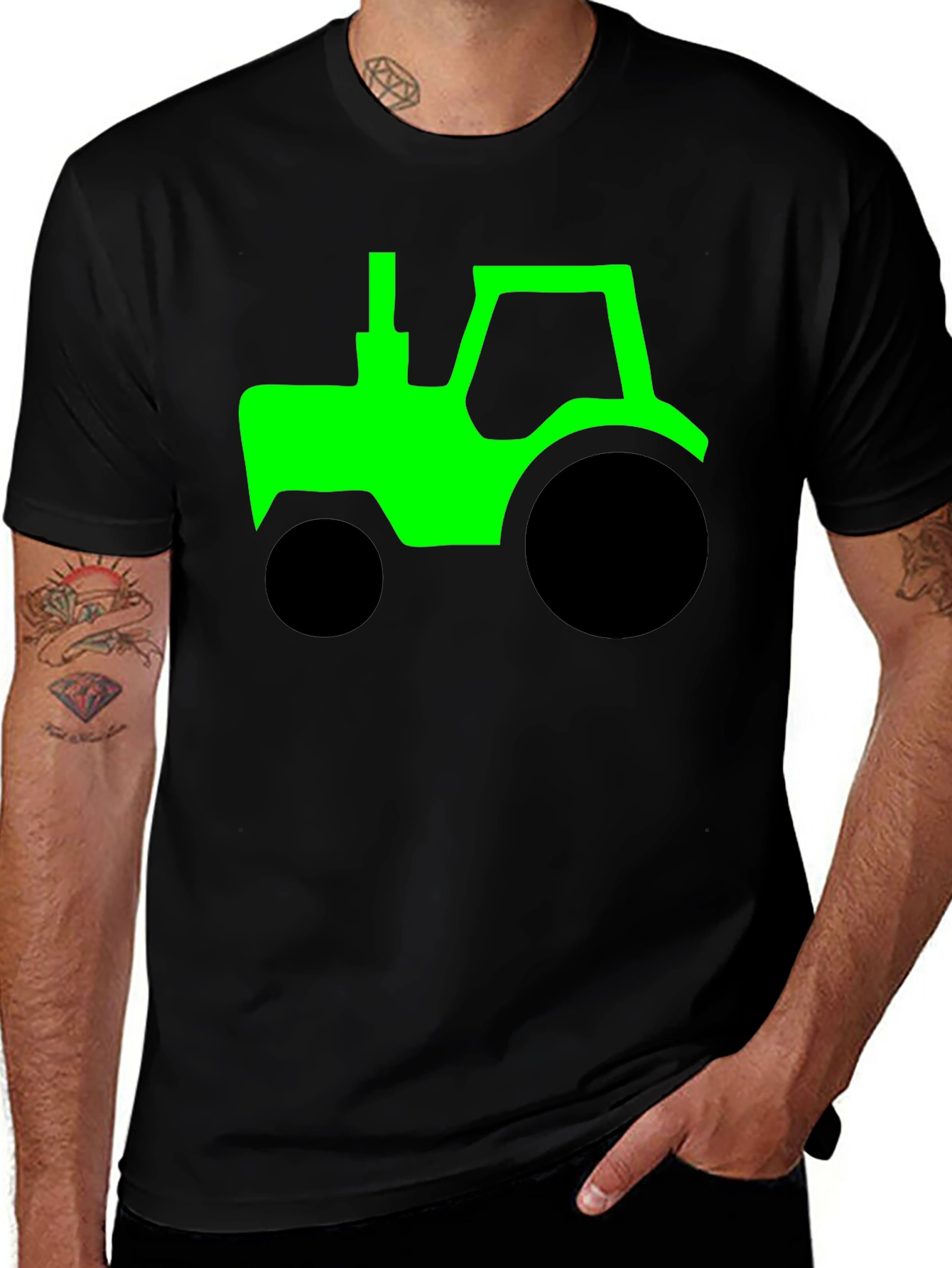 Variant 7 of Green Tractor Graphic Black T-Shirt
