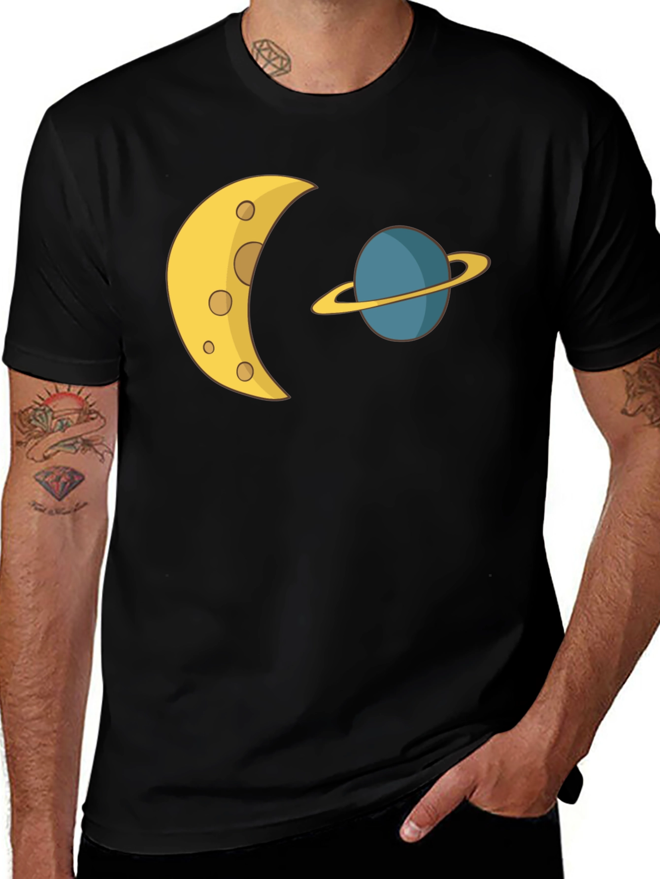Variant 8 of Cosmic Dream Tee: Moon & Planet Graphic T-Shirt