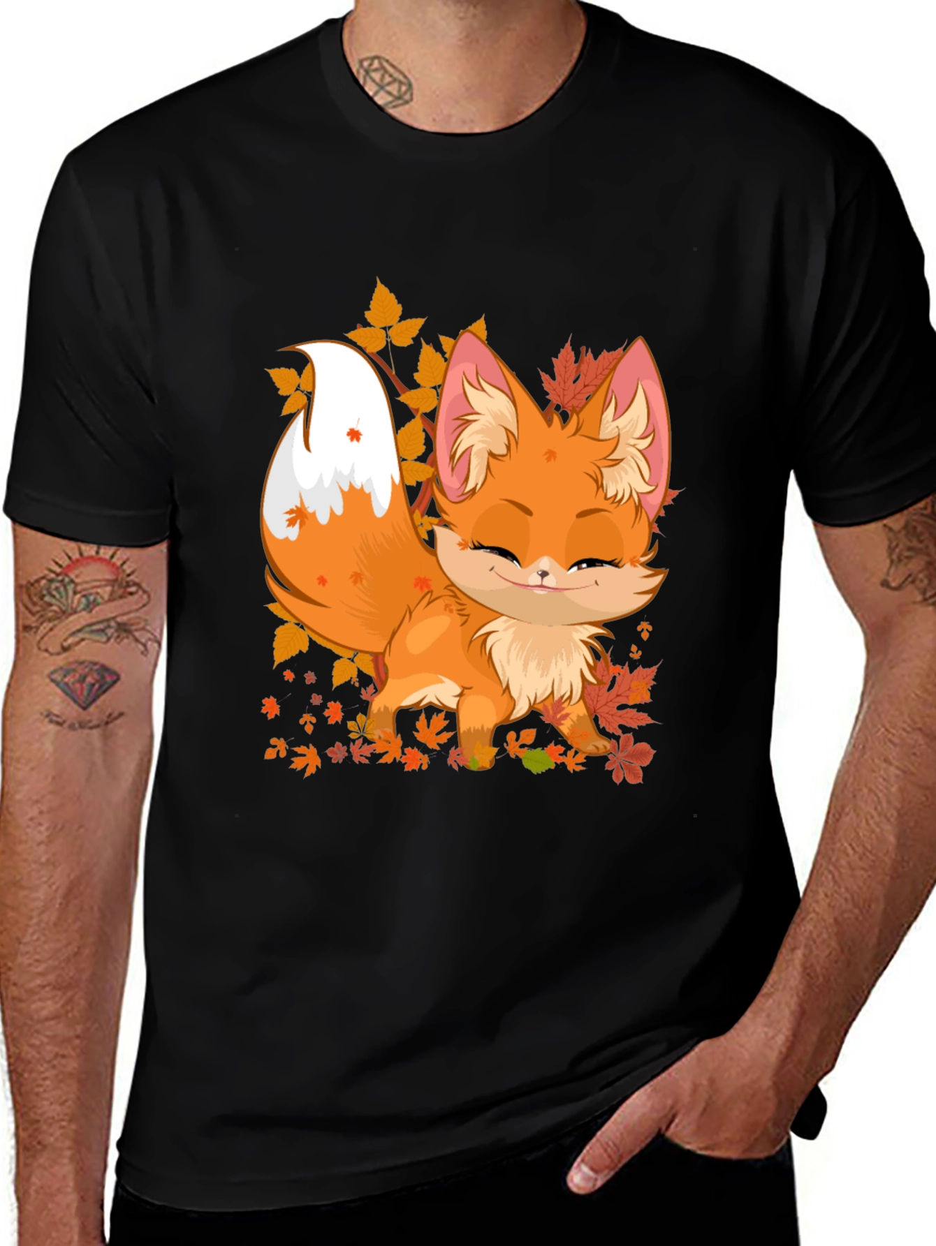 Variant 21 of Cute Fox Fall Leaves Graphic Tee