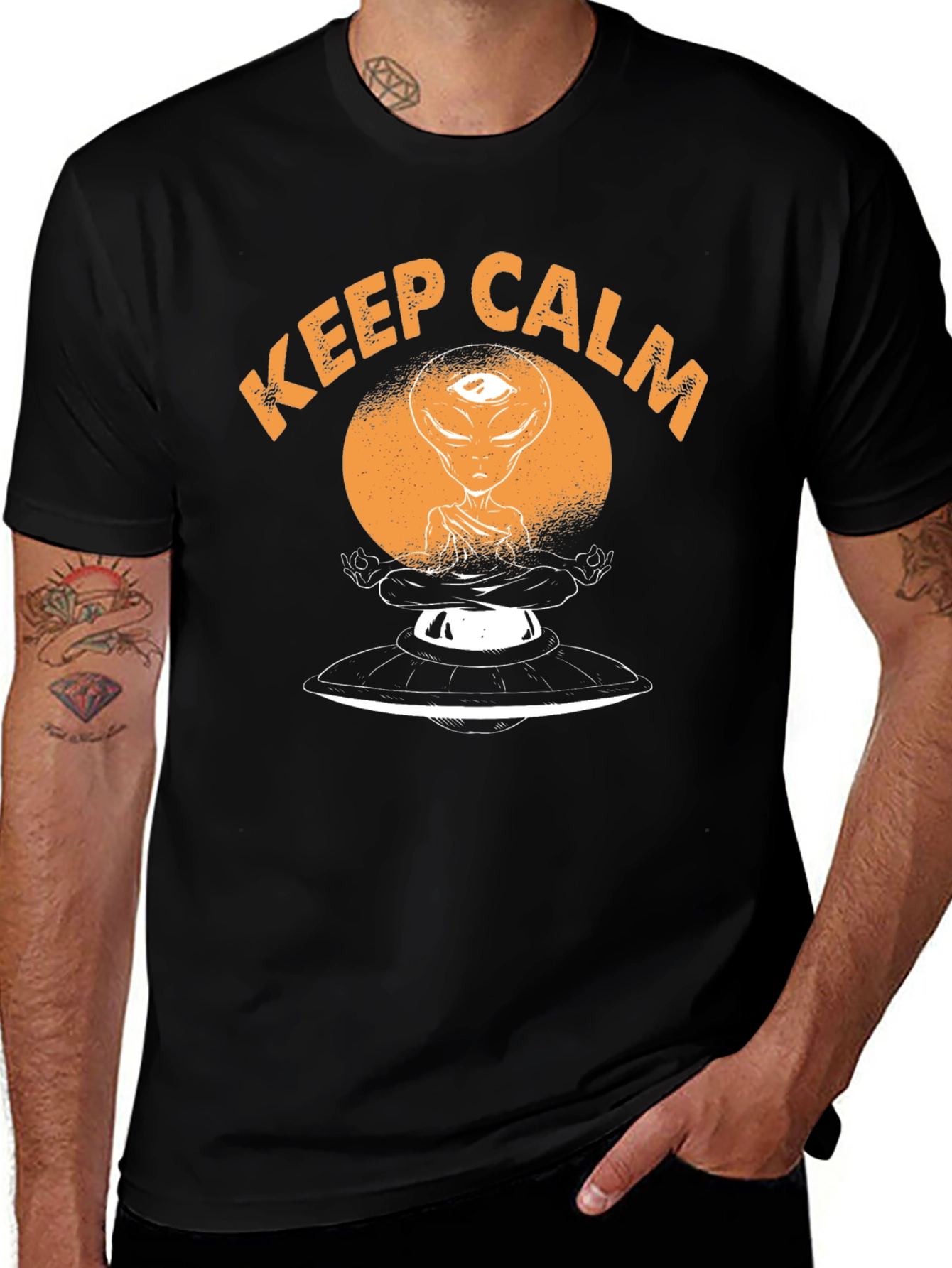 Variant 21 of Keep Calm Alien Meditation UFO Black T-Shirt