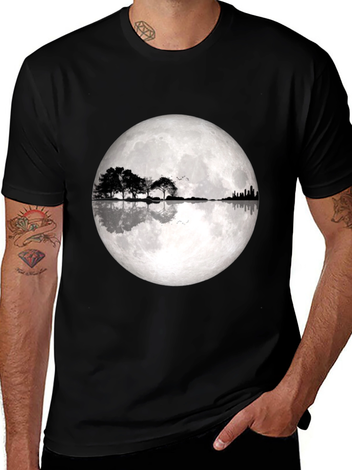 Variant 12 of Moonlight Trees Graphic T-Shirt - Black