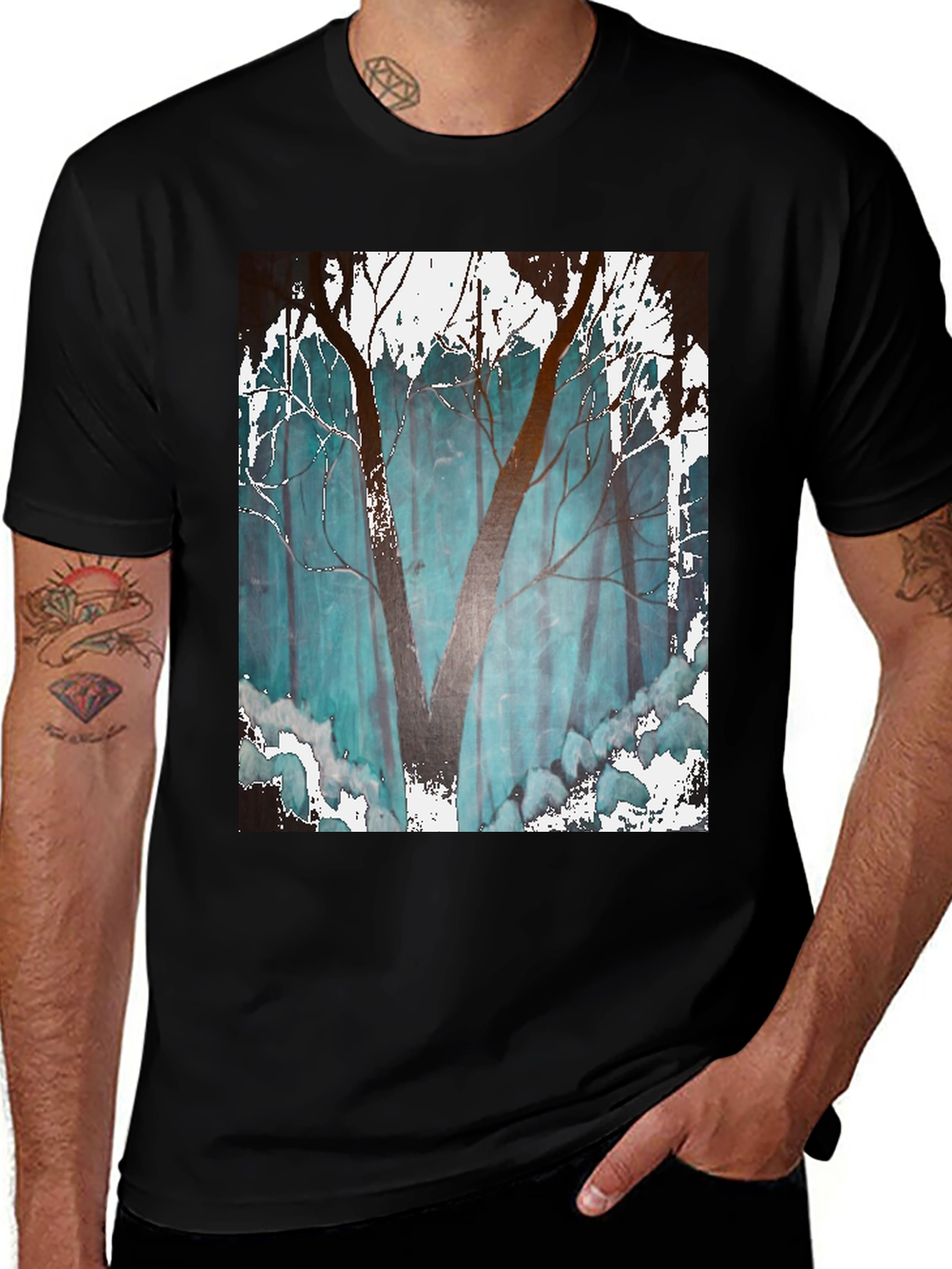 Variant 18 of Abstract Forest Graphic Tee - Men's Black T-Shirt