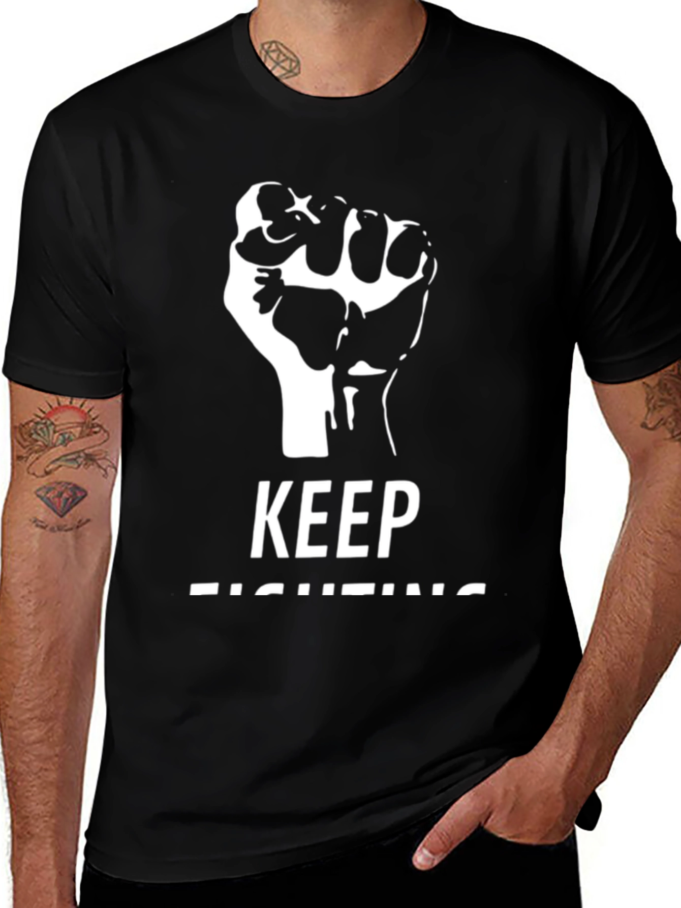 Keep Fighting T-Shirt - Black Graphic Tee