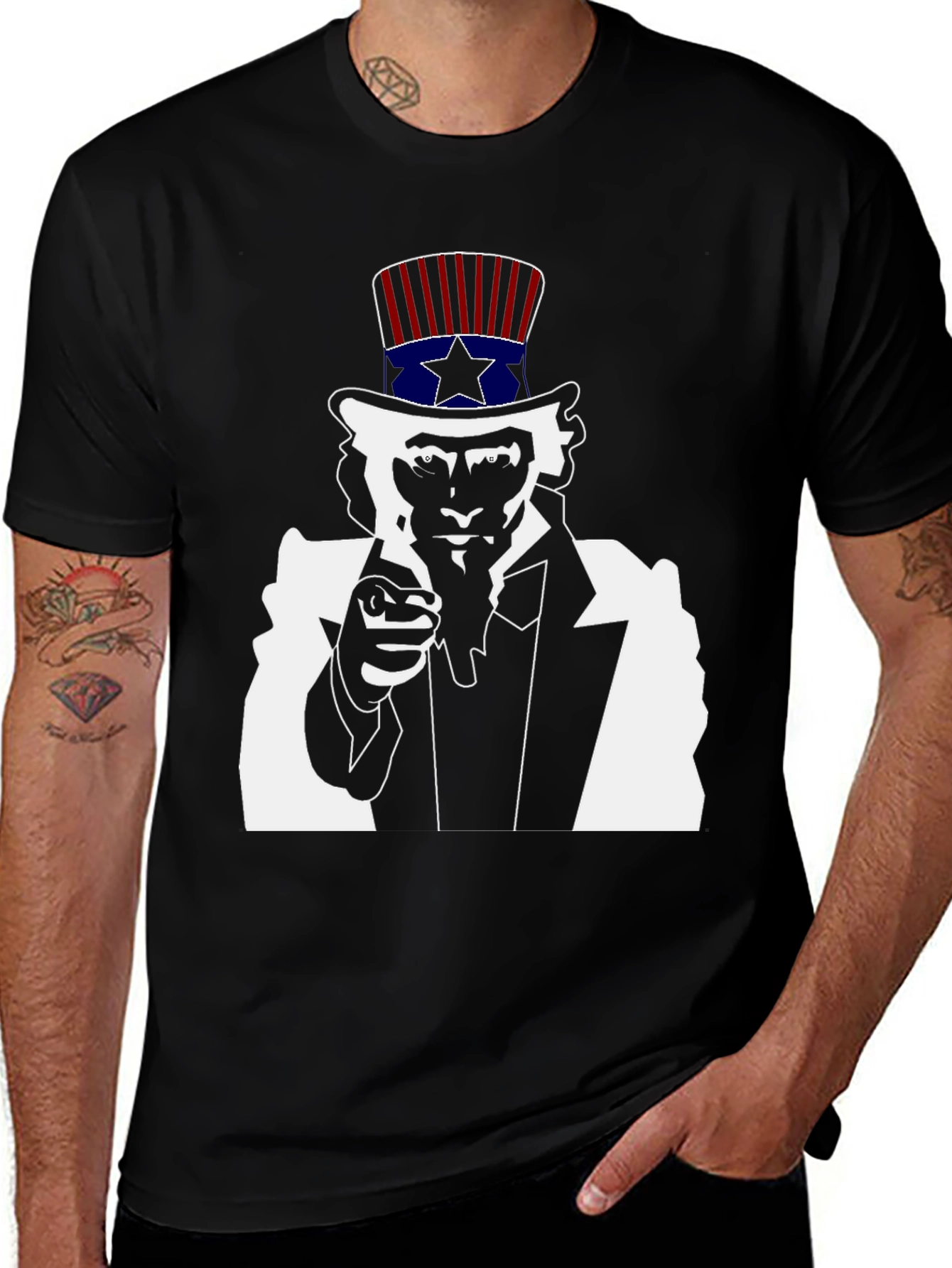 Variant 26 of Uncle Sam Graphic Tee - Black Cotton T-Shirt