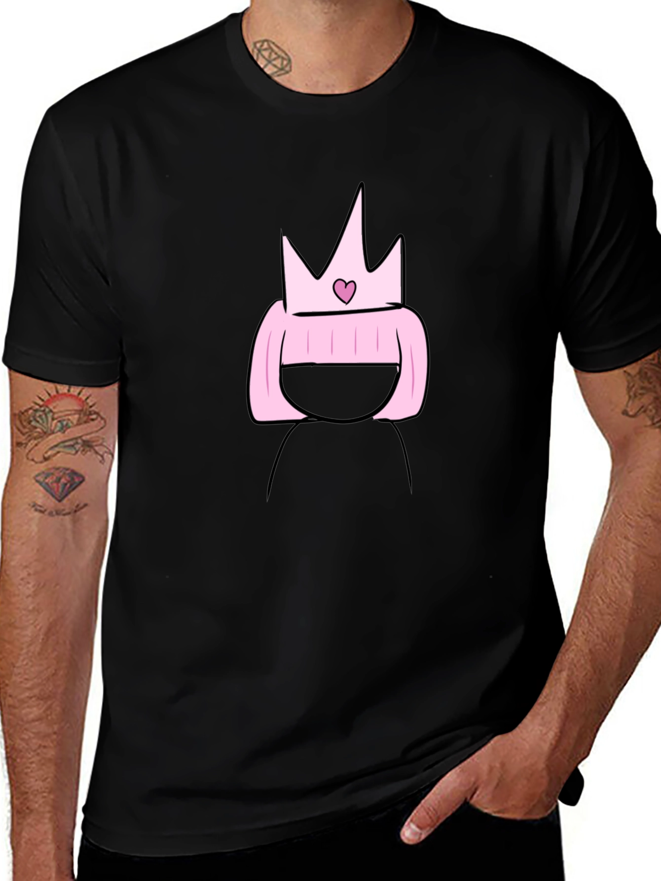 Black Cartoon Princess T-Shirt - Black Cotton Tee main image