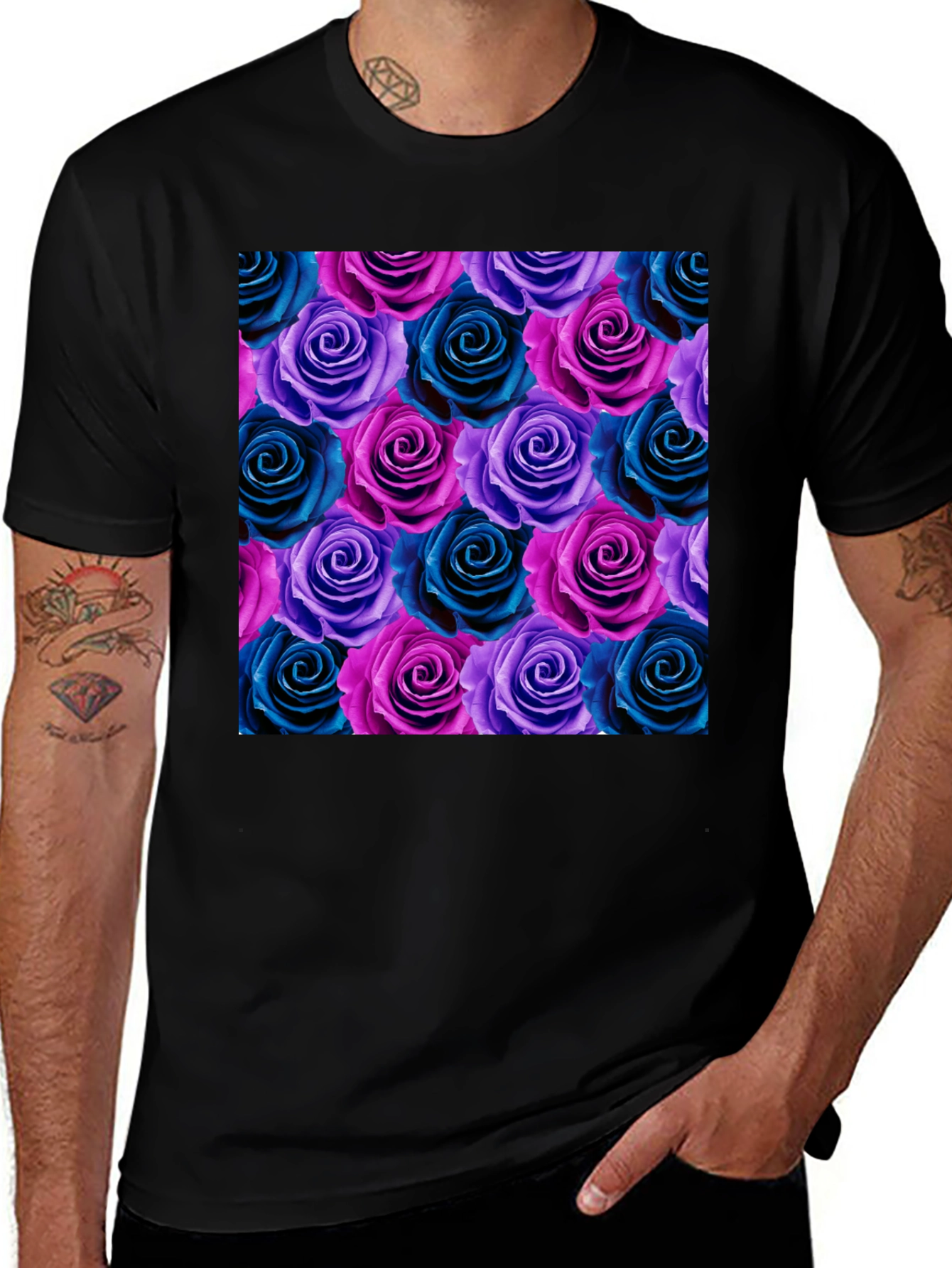 Variant 28 of Floral Roses Graphic Black T-Shirt