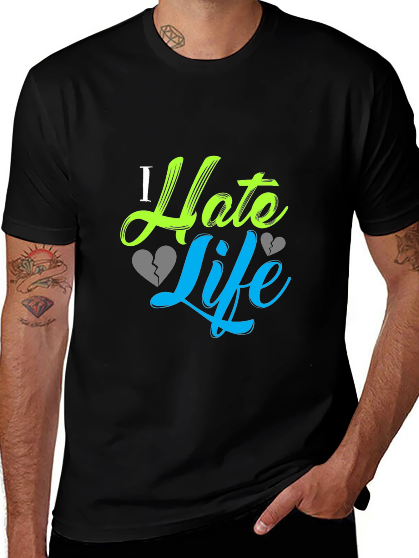 Variant 23 of I Hate Life Graphic Print Black T-Shirt
