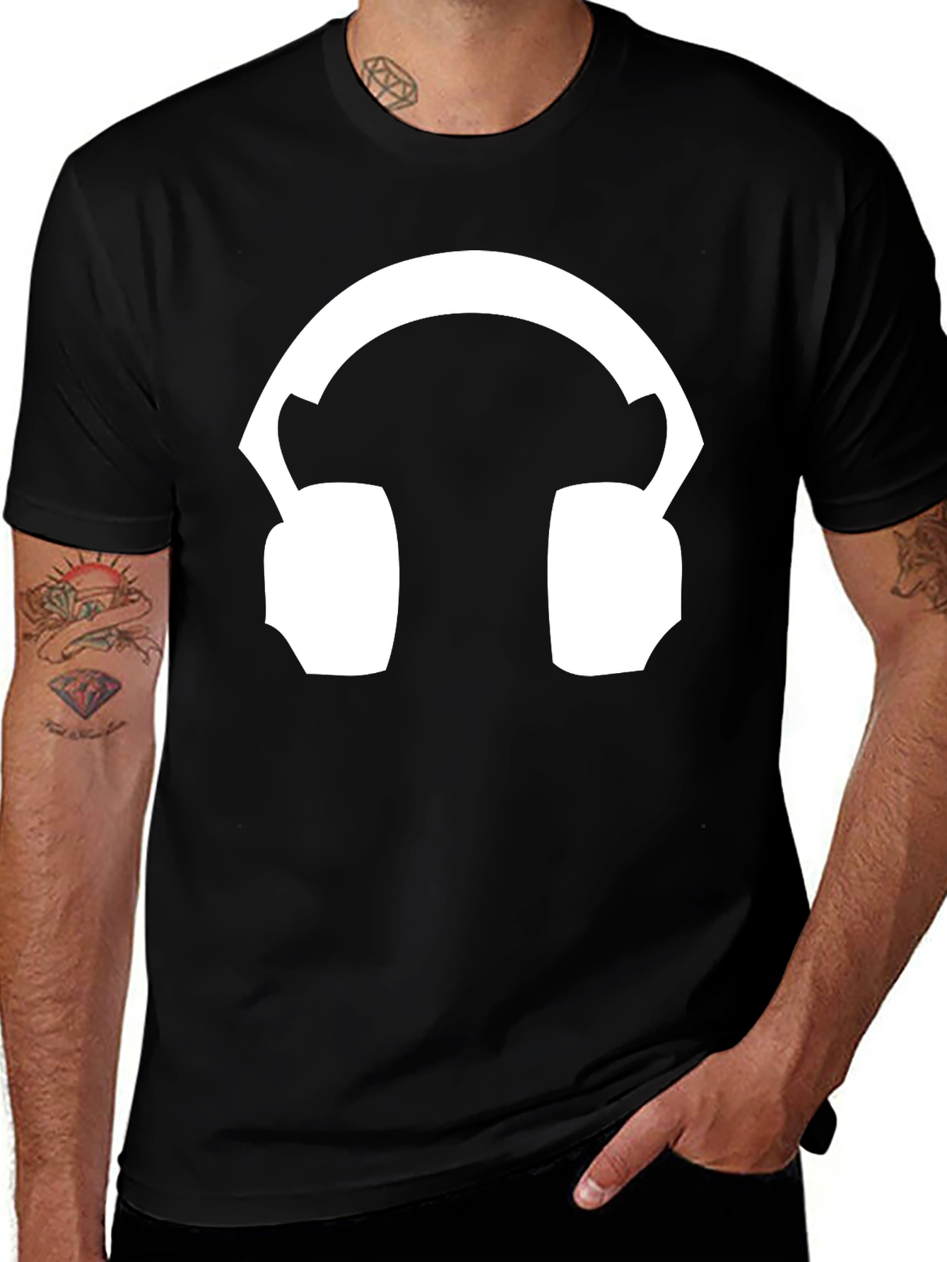 Variant 7 of Headphone Graphic Tee - Black Cotton T-Shirt