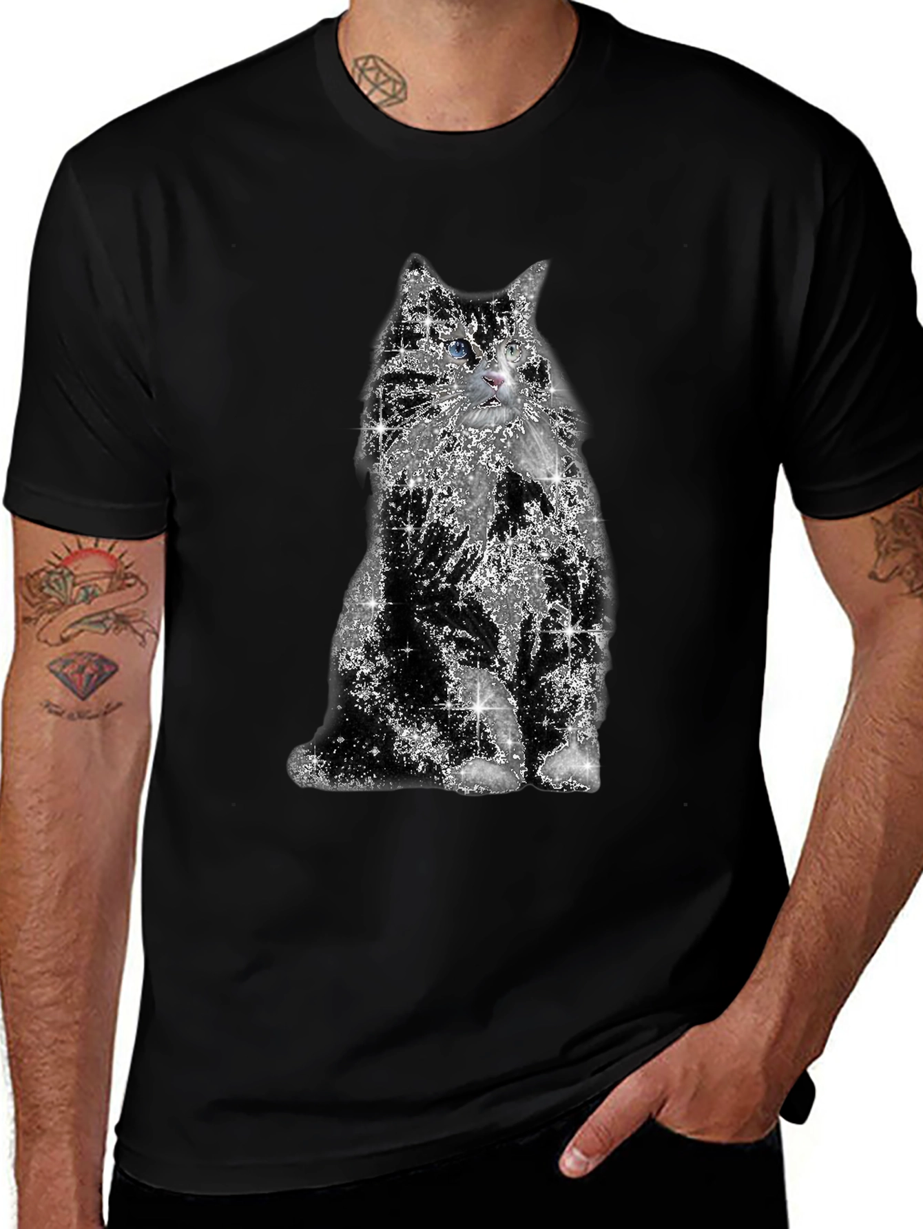 Variant 25 of Sparkling Cat Graphic Tee - Black Cotton